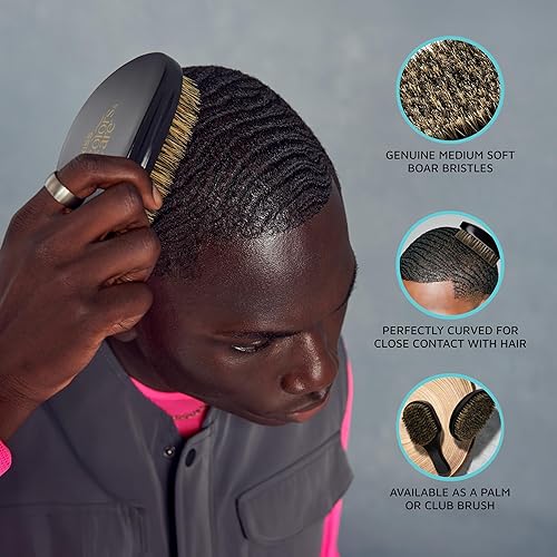 Miniatura 3 de KISS COLORS & CARE Cepillo de alta calidad Power Wave de 360°, cerdas de jabalí suaves y de alta densidad para ondas profundas, sin desprendimiento,