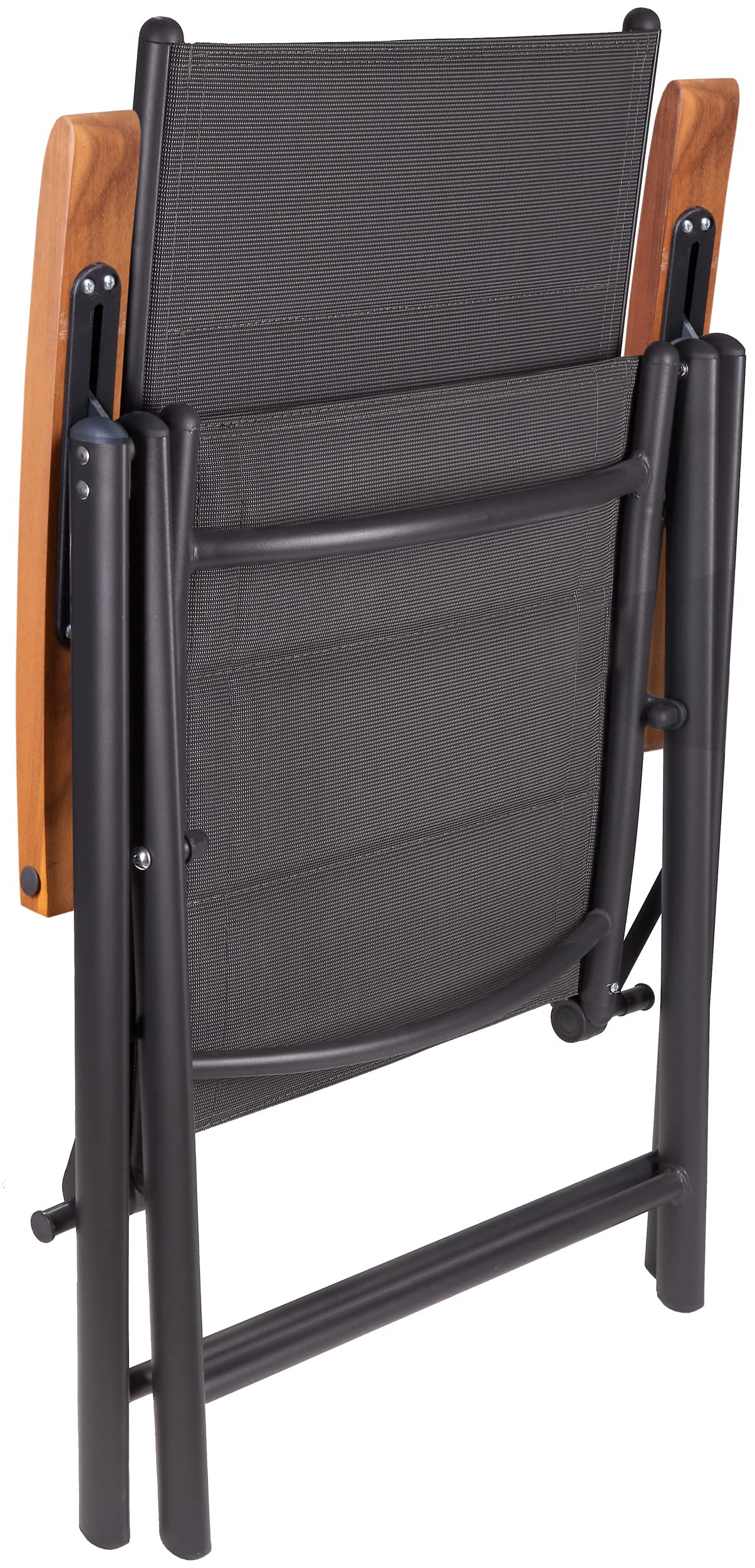 BRUBAKER 2er Set Gartenstühle Verona - Faltstühle klappbar | 7-Fach verstellbare Rückenlehnen - wetterfeste Klappstühle mit Polsterung und Holz Armlehnen - Anthrazit
