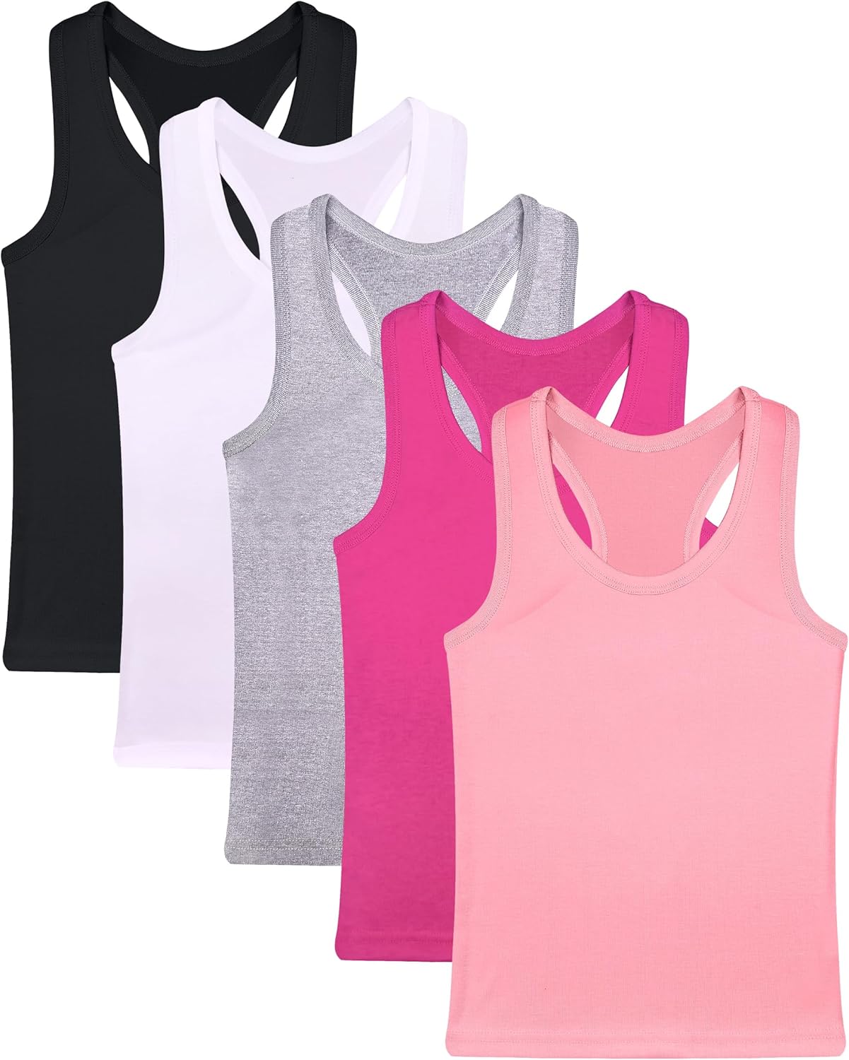 FEQO 5 Pieces Girls Dance Tank Tops Racerback Sleeveless Crop Tops Cotton Tank Tops for Ballet Dancewear Gym