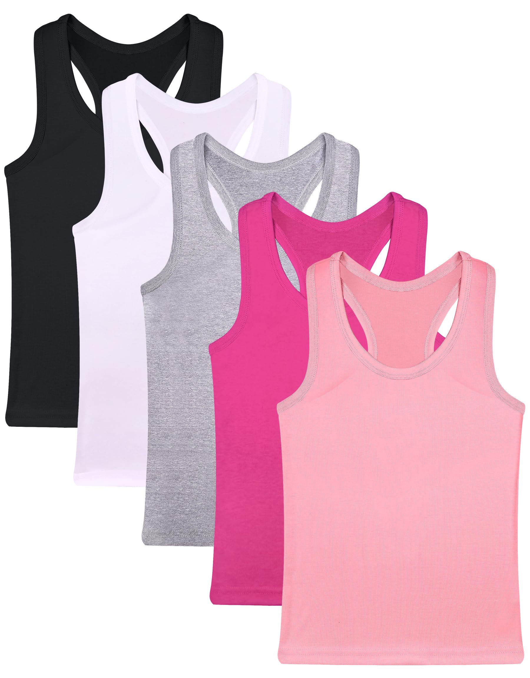 FEQO 5 Pieces Girls Dance Tank Tops Cotton Racerback Undershirts 2-12Y