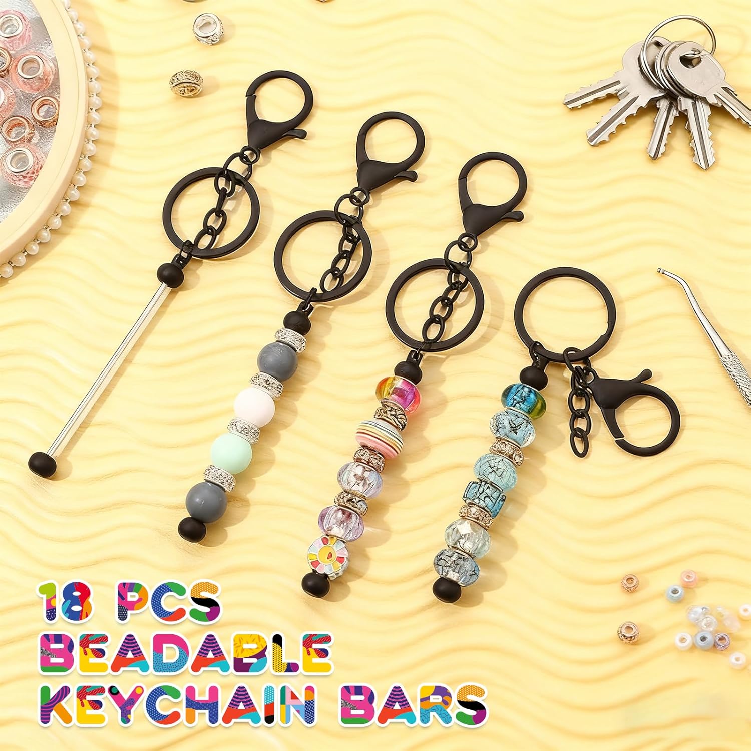 STARVAST 30PCS Beadable Keychains Bulk Kit, DIY Keychain Making Supplies, Keychain Making Kit Bulk with Metal Blanks for Crafts, Jewelry, Charms, Custom Projects–Blank Chain Bars (Black) - Image 5