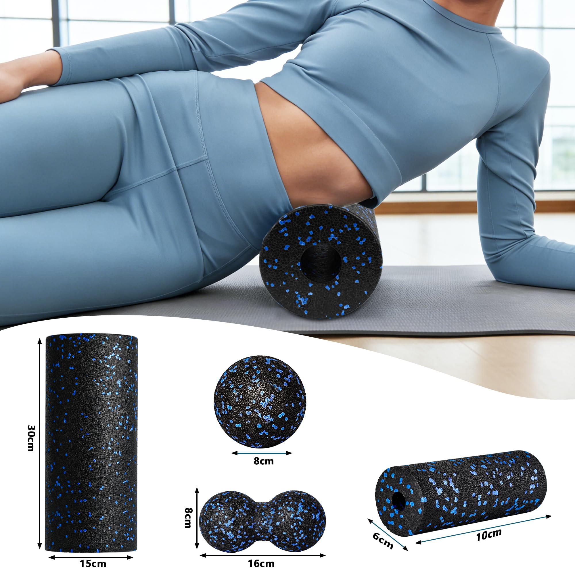 Faszienrolle Set Foam Roller Faszien Set mit Großer und Mini Faszienrolle Klein Faszienball und Duoball für Intensive Massage Faszien Training von Muskeln