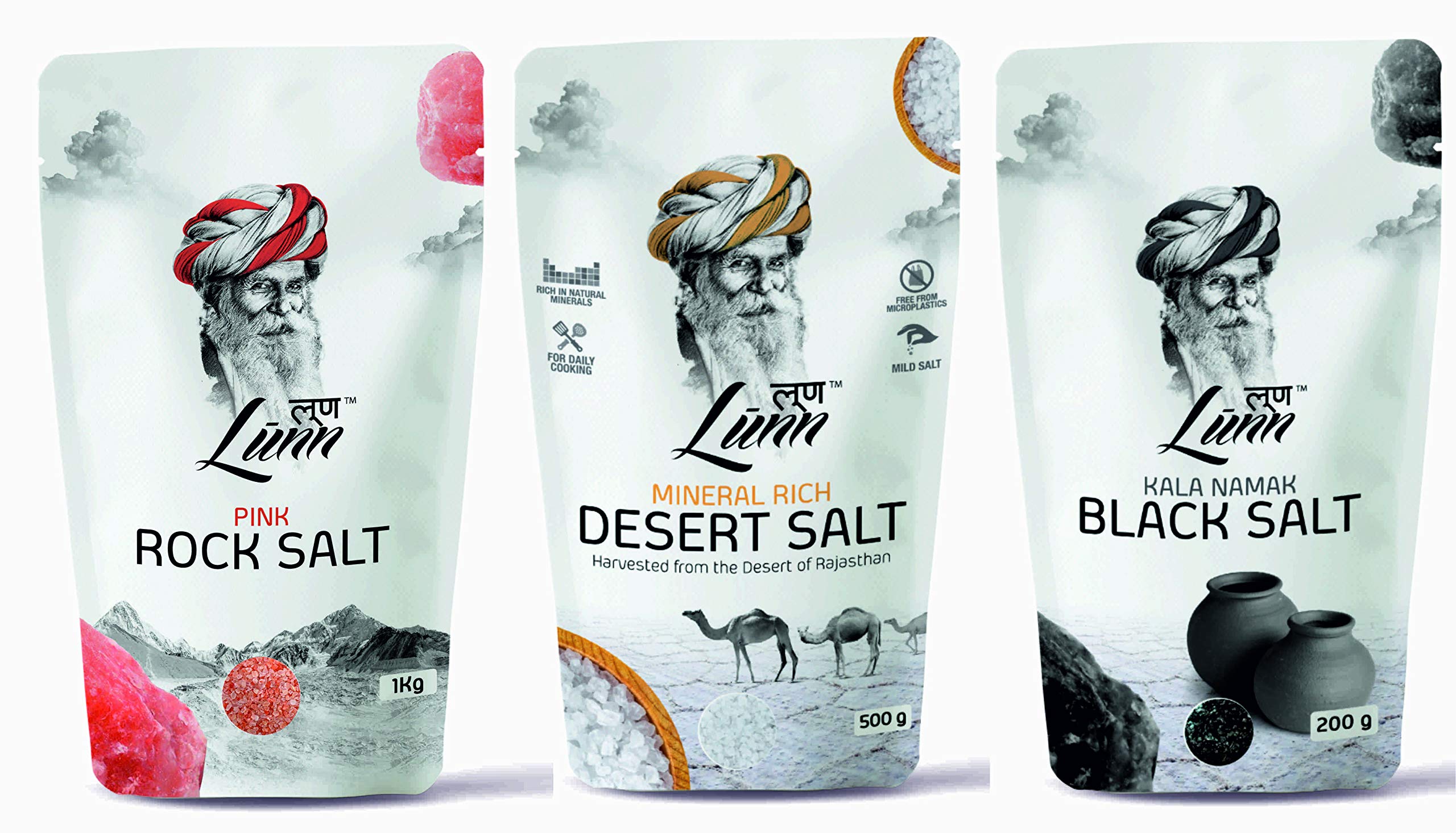 LUNN Combo of Natural Fine Grain Pink Rock Salt (Sendha Namak) 1 Kg with Desert Salt 500 Gm & Desert Black Salt (Kala Namak) 200 Gm| Pack of 3 | Rich in Mineral (B07RGWMC3K) Amazon Price History, Amazon Price Tracker