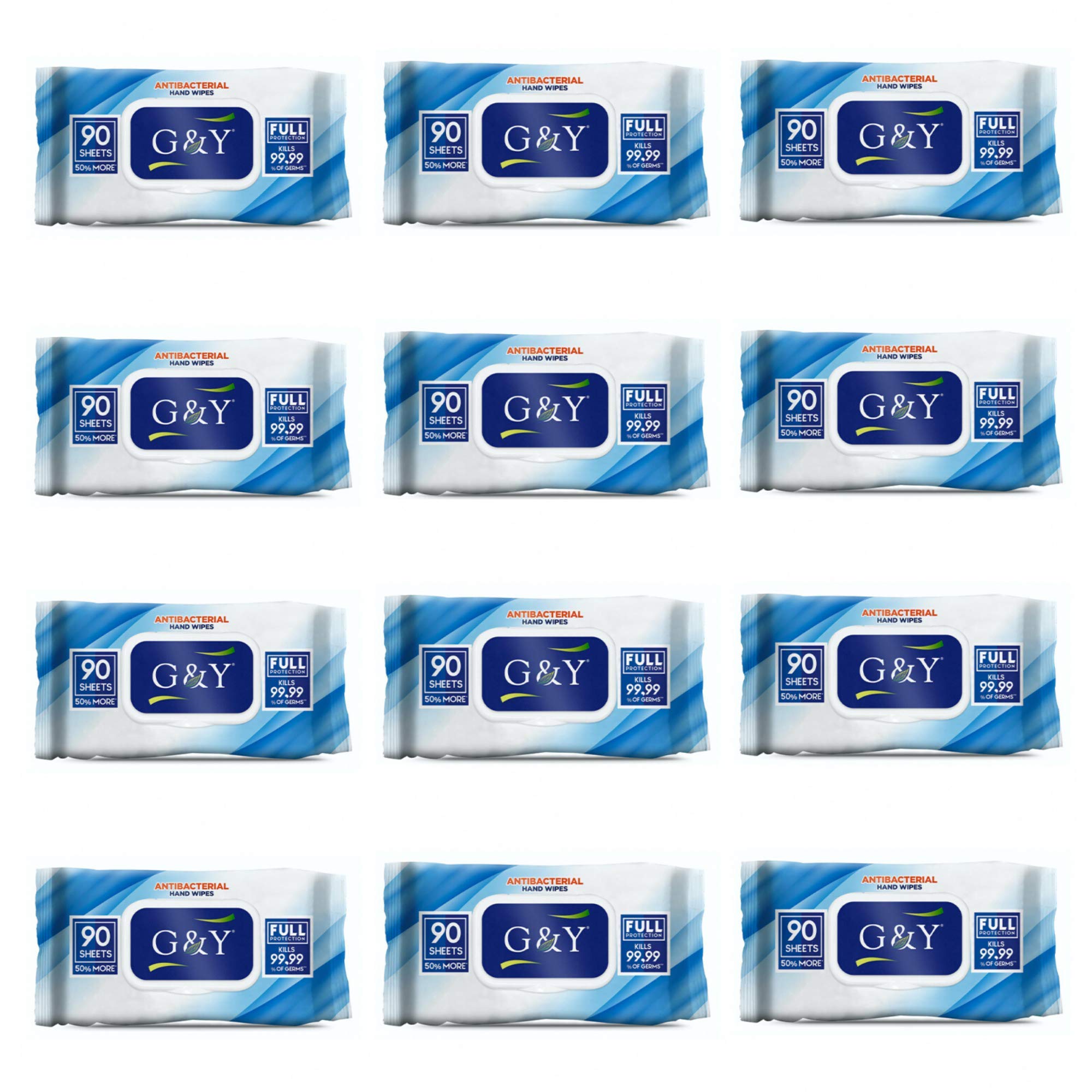 Buy G&Y WIPES G&Y Antibacterial Hand Wipes 12 Pack (90 Count of wipes per pack) Online at