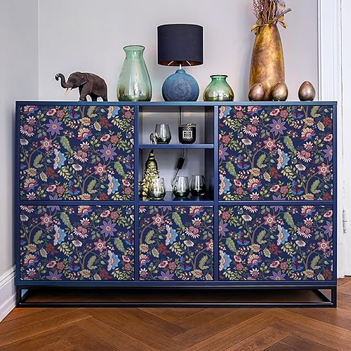 Miniatura 5 de VaryPaper Papel tapiz floral azul exótico, papel tapiz de contacto bohemio floral, impermeable, extraíble, autoadhesivo, lindo árbol de flores,