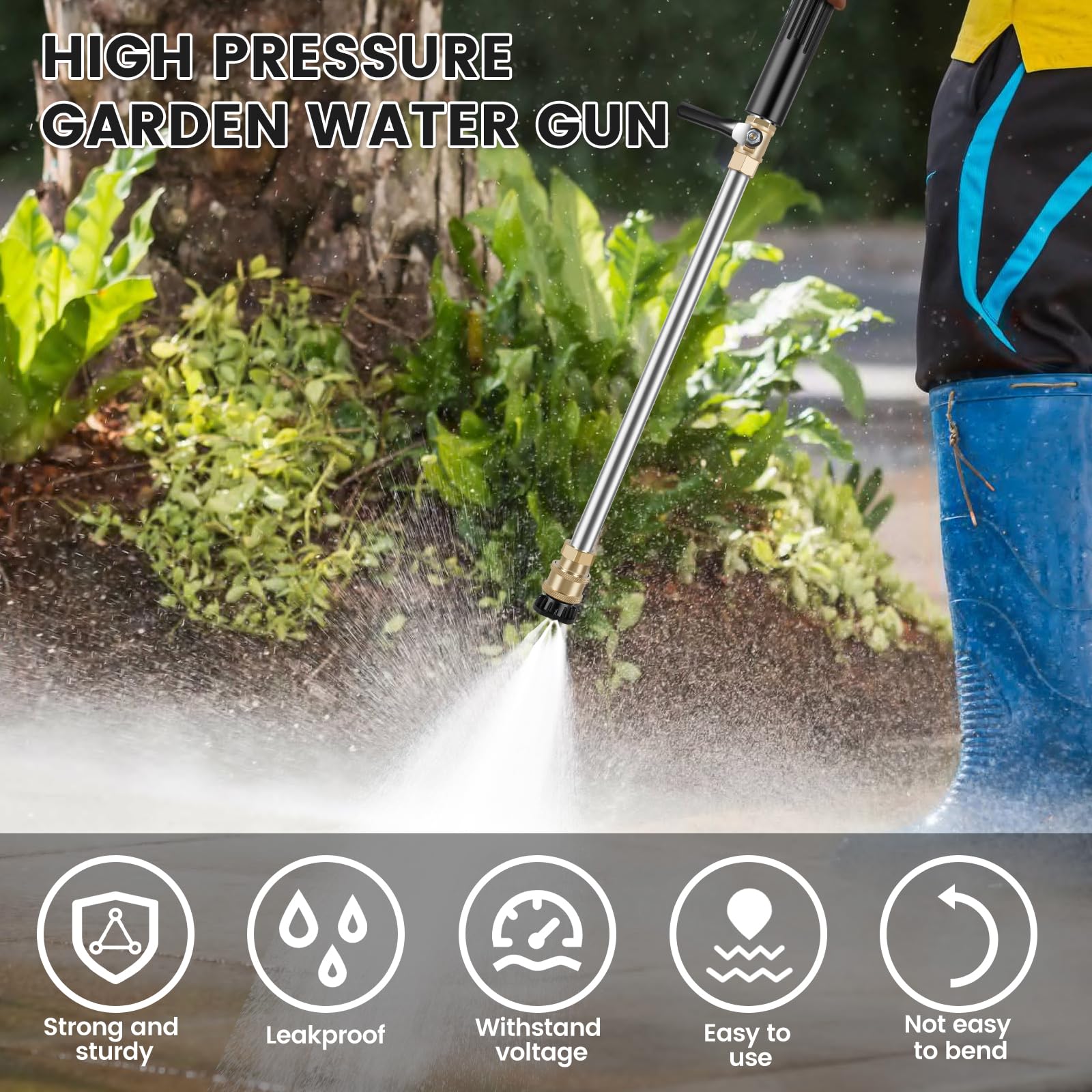 Jet Washer Nozzle 3-In-1 High Pressure Washer Tools High Pressure Washer Wand with 3 Different Nozzles and Quick Connector Stainless Steel Multipurpose High Pressure Hose Nozzle for Patio Garden Floor