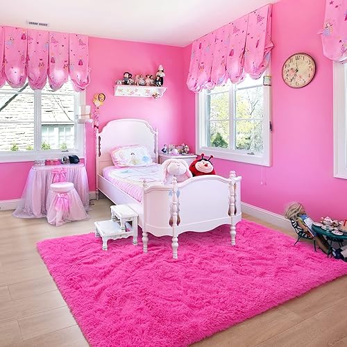 Miniatura 3 de Noahas Alfombras mullidas de color rosa intenso para dormitorio, 4 x 6 pies, alfombra suave para habitación de niños, alfombras gruesas para sala de