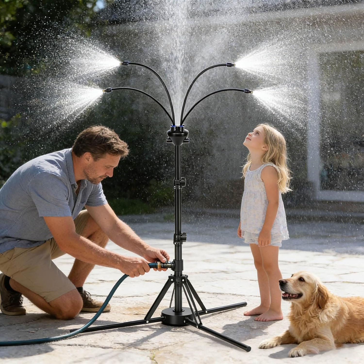 Système de brumisation extérieur réglable, Brumisateur Terrasse sur pied pour terrasse et jardin, pulvérisateur refroidissant portable avec 4 buses réglables (Noir-1PC)