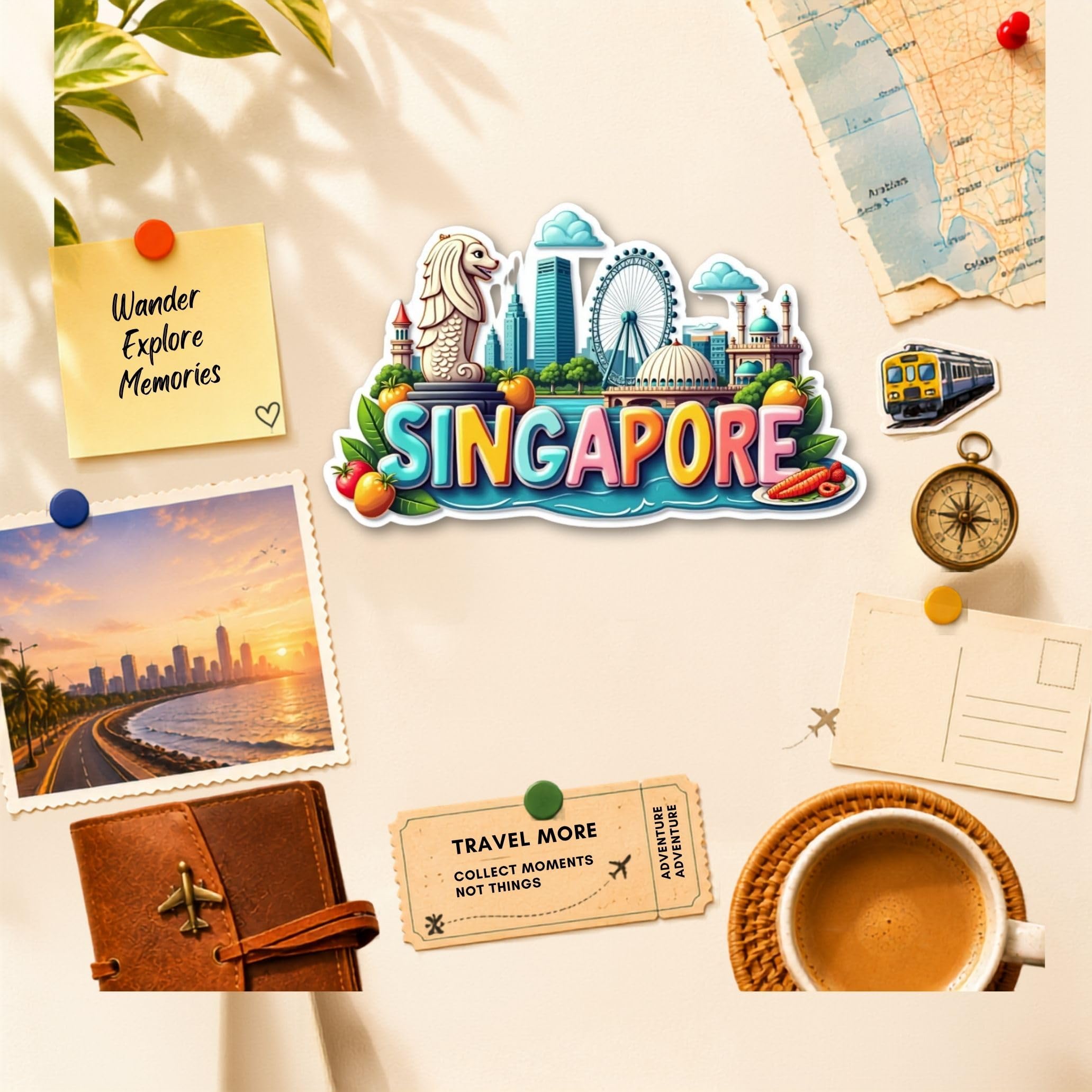 Giftoday Singapore Country Theme Souvenir Wooden Fridge Magnet for Refrigerator - Singapore Printed Magnet for Office, Kitchen and Home Decor | Perfect Souvenir Gift | Pack of 1 | Size 3x3 Inchs 4