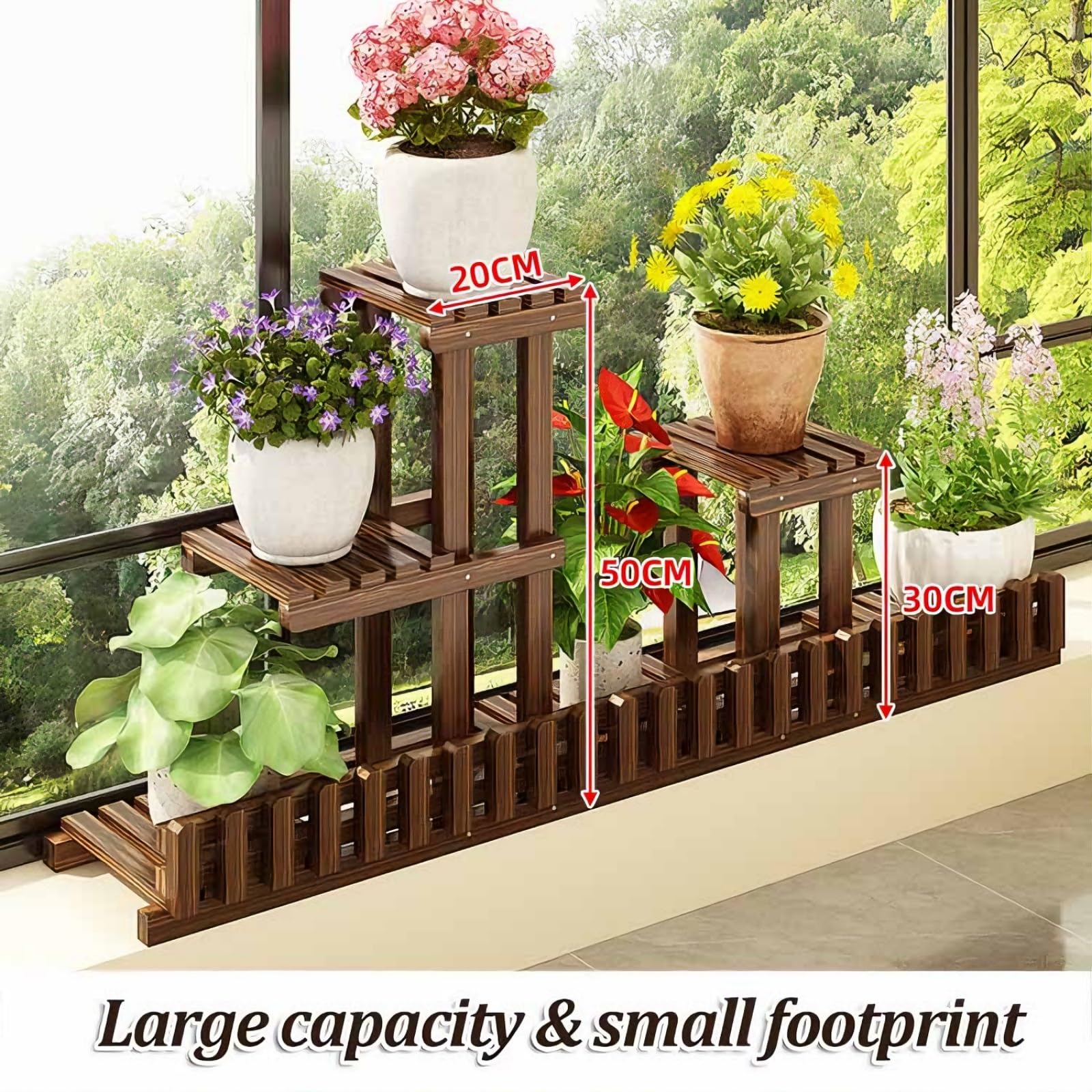 Étagère d'angle à 3 niveaux en bambou pour fleurs en pot, organisateur de rempotage pour jardin, terrasse, véranda et balcon