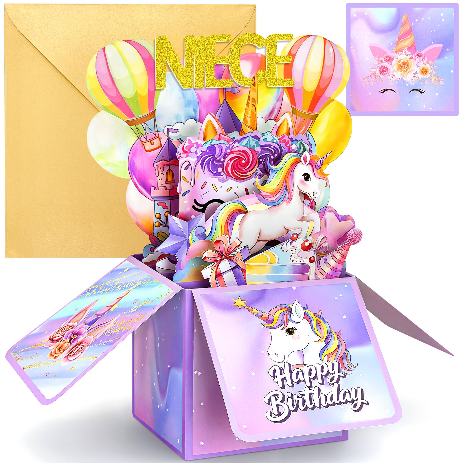 YianHien Niece Birthday Card, Unicorn Pop Up Birthday Card for Kids