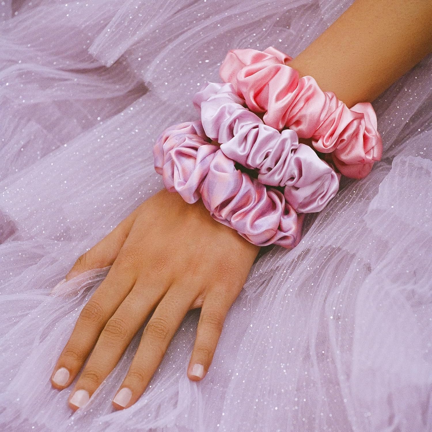 slip Large Silk Scrunchies, Elevate Your Hair Game with Anti-Crease, Anti-Breakage Design, Crafted from Slipsilk, Belleflower - Image 4