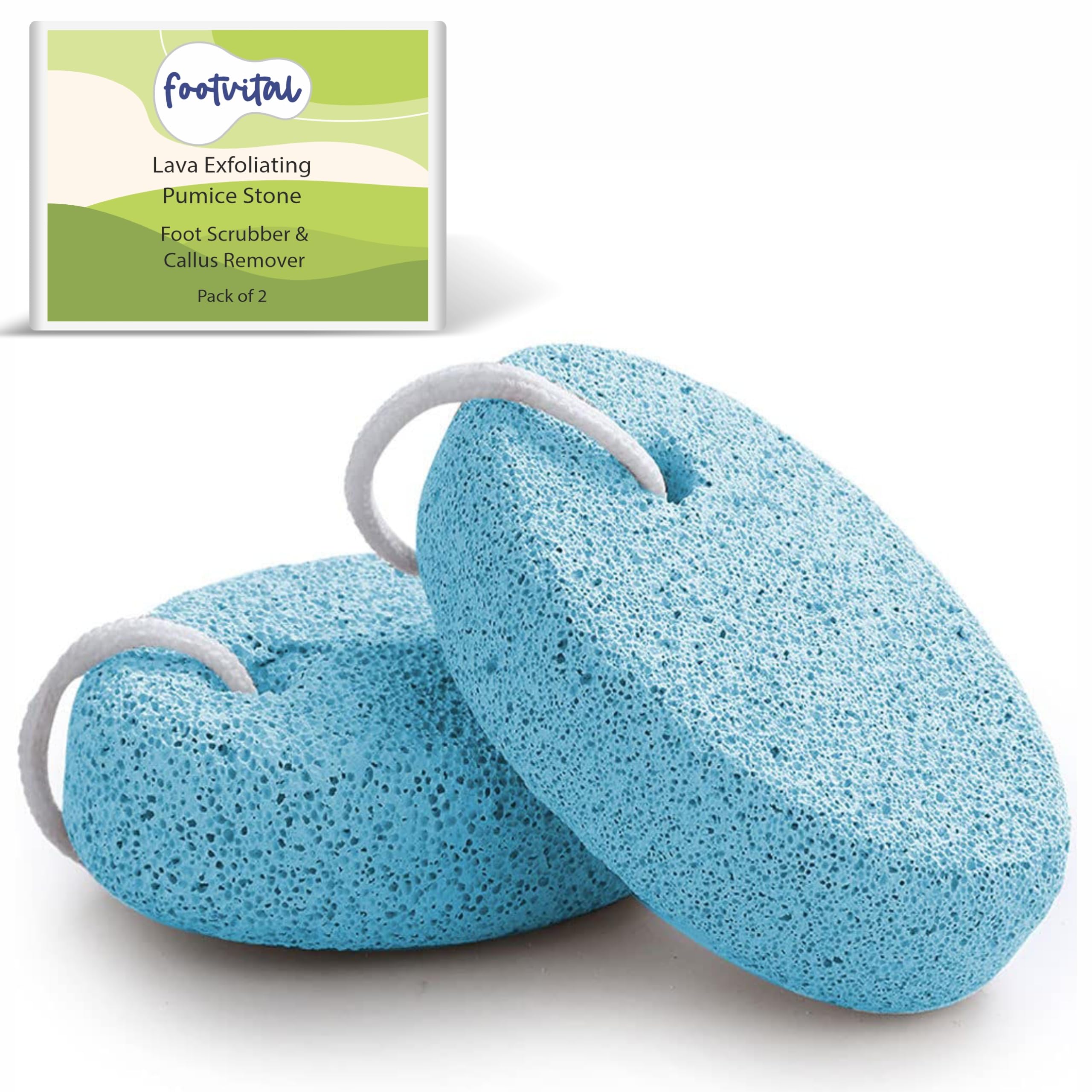 Footvital Lava Pumice Stone for Feet | Natural Foot Callus Remover for Soft, Smooth Skin | Pedicure Spa Tool with Hanging Rope | Multicolor (Pack of 2) - Image 2 thumbnail