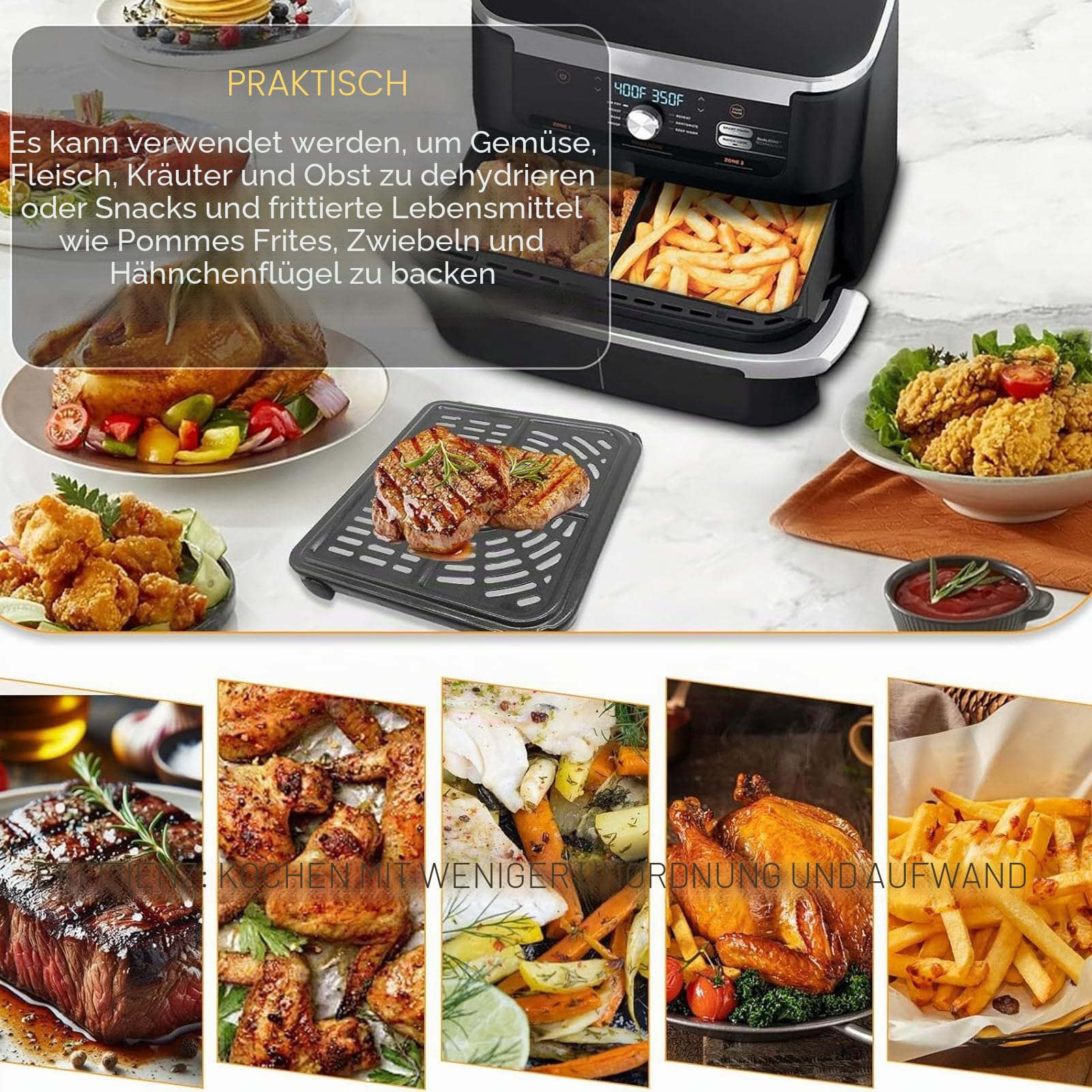 GXF Air Fryer Tray for Ninja Foodi FlexDrawer Dual Zone Hot 10.4L 7 in1 AF500EUCP 6 in 1 6L AF550EU, 2 Packs Replacement Air Fryer Crisper Plate Grill Pan Grill Plate Accessories Auflaufform Zubehör