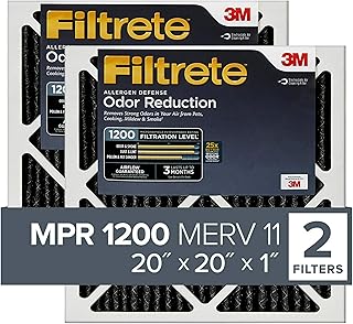 Filtrete 20x20x1 Air Filter, MPR 1200, MERV 11, Allergen Defense Odor Reduction 3-Month Pleated 1-Inch Air Filters, 2 Filters
