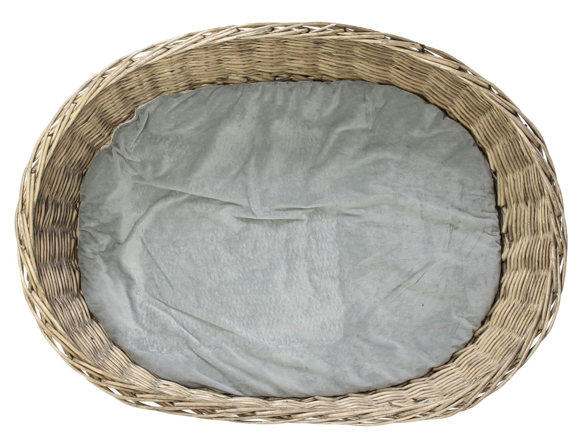 Dekoleidenschaft Hundekorb Koboo Grey aus Weide, Gr. XL 90x70 cm, Hundebett für mittelgroße Hunde, Tierbett mit Kissen, Weidenkorb