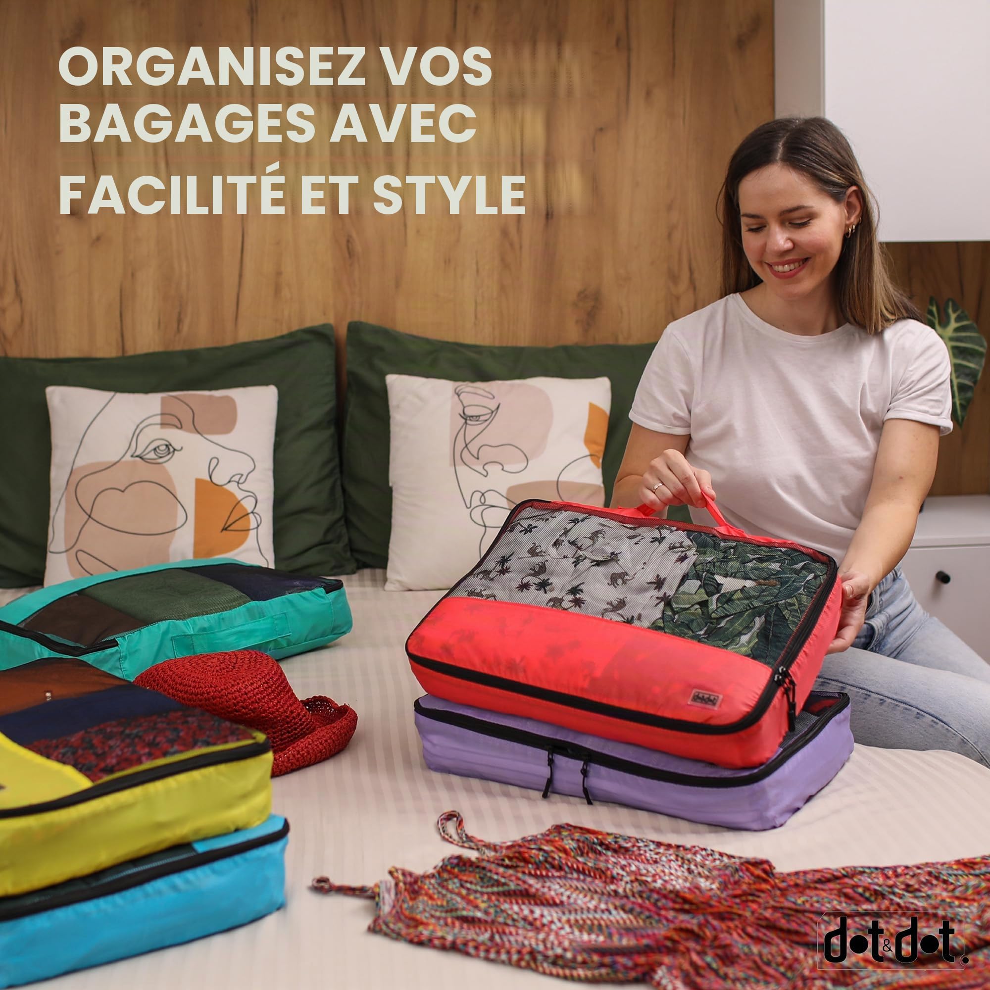 Grands cubes d'emballage pour voyage – 5 cubes d'emballage pour valises – sacs de rangement légers pour bagages