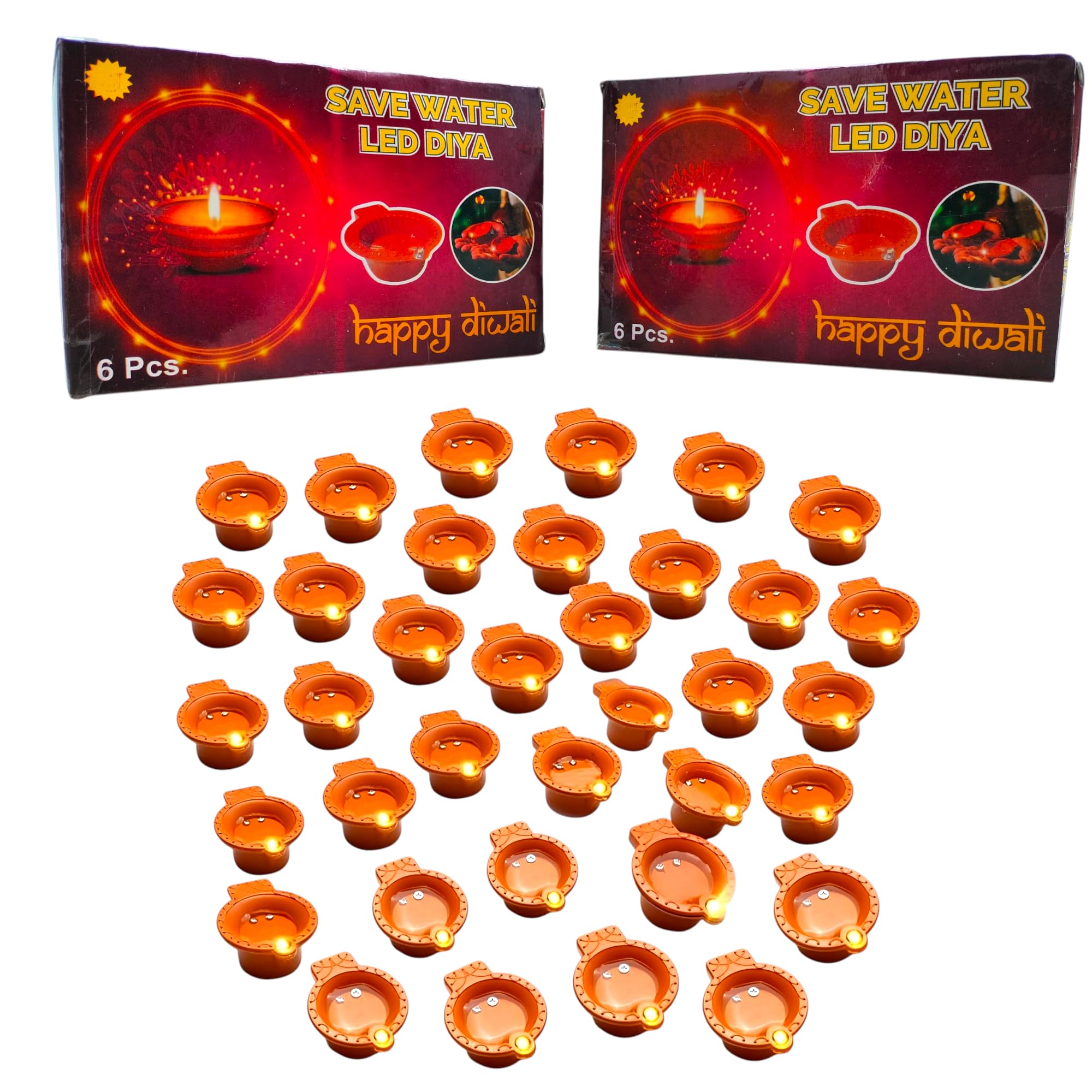 Zon Ex LED Water Sensor Diya, Traditional Festival Lights, Reusable Lamp, 12 Pieces, Orange-image-10