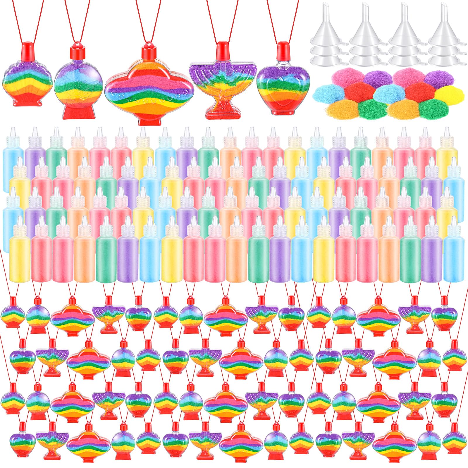 Bokon 78 Pcs Sand Art Bottle Necklace Kits Include Plastic Sand Art Bottles Necklace, Colored Art Sand, Mini Plastic Funnels for Christmas Birthday Party Decoration Arts Crafts Supplies