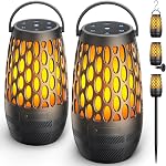 Haut-parleurs extérieurs Bluetooth étanche IPX6 avec lumières de flamme, Cadeaux Gadget pour les hommes/femmes, Son stéréo HD, BT 5.3 Multi-sync à 100 Haut-parleurs, haut-parleur sans fil portable pour Patio (Black Gray)