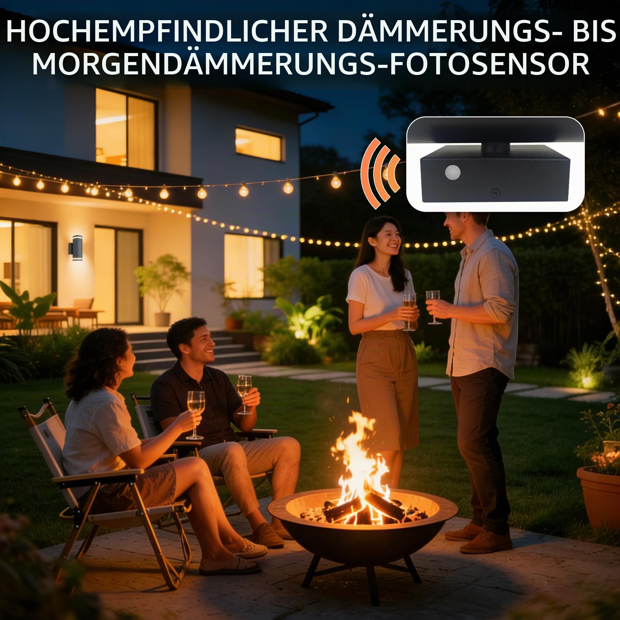 JNR Außenlampe mit Dämmerungssensor, Edelstahl Aussenleuchte, Silber 2 Pack | Edelstahl, IP65 Wasserdichte LED Aussenlampe mit Lichtsensor Außen inkl. 2x 5W GU10 3000K Warmweiß Glühbirne