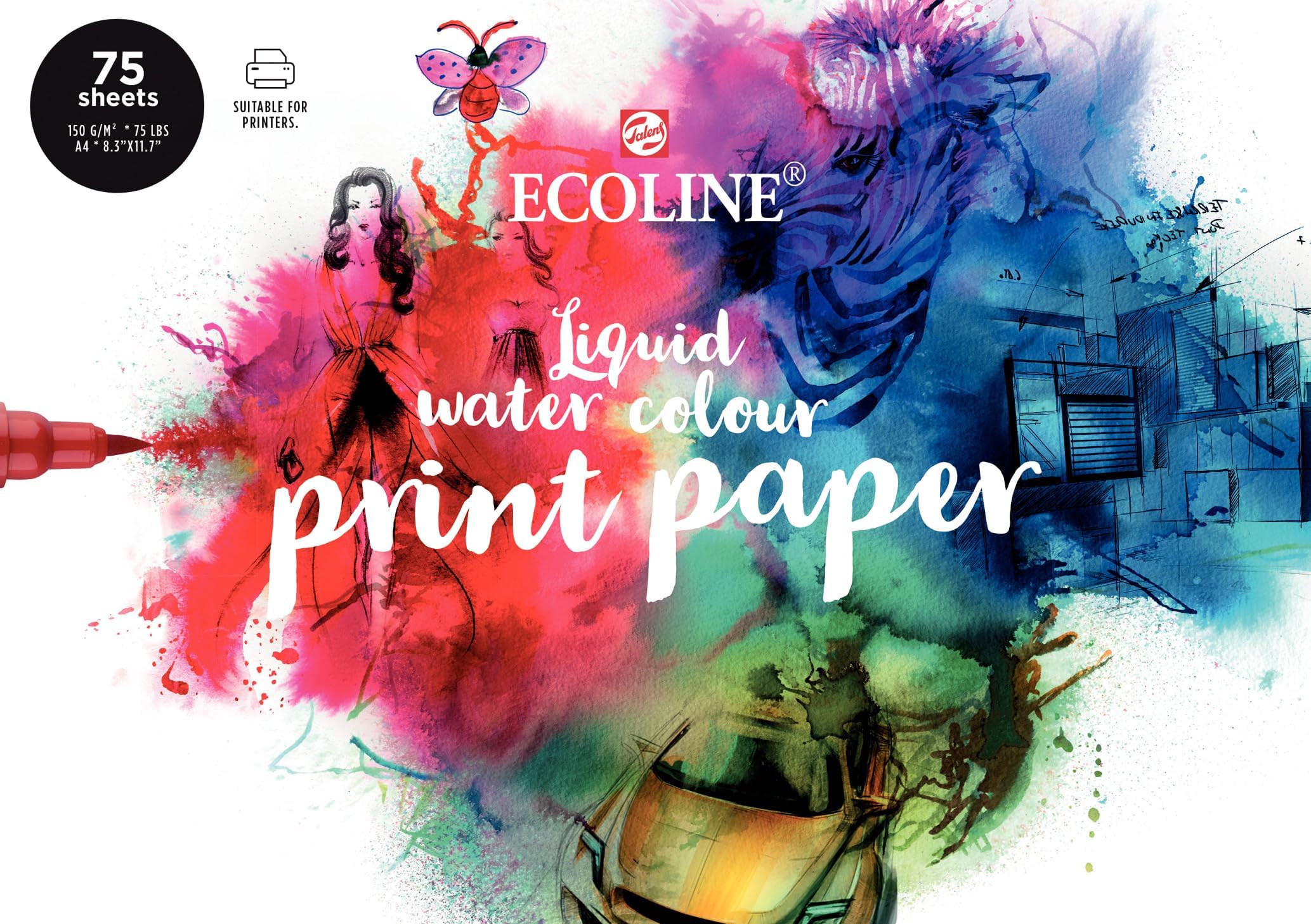 Paper - Watercolour Printer Paper A4 21 x 29.7 cm 150 g/m² 75 Sheets - Ideal for Digital and Liquid Artworks