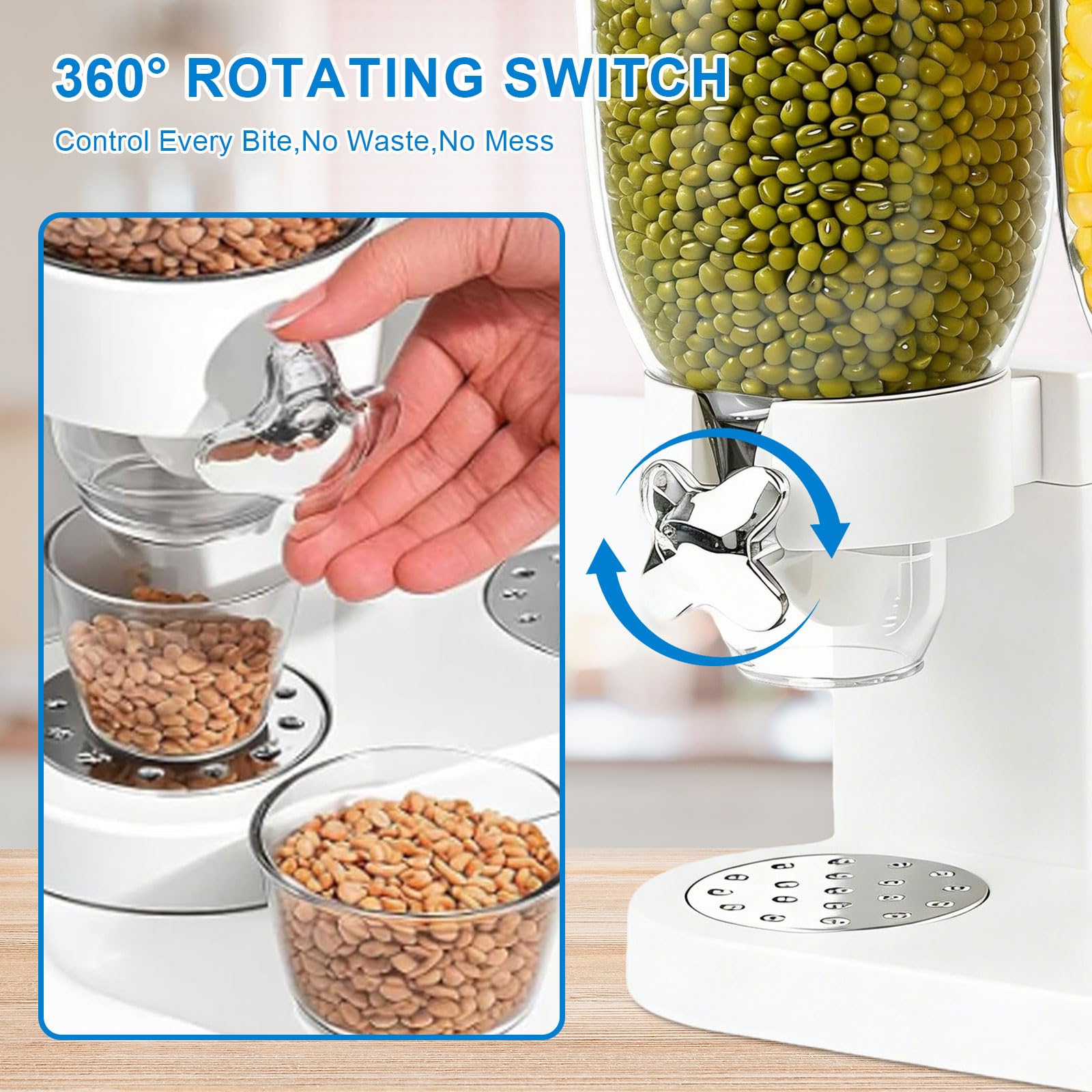 Dispenser per cereali da banco 2L, contenitore ermetico per l'organizzazione della dispensa, set di contenitori ermetici per cereali, riso, chicchi, dolci (doppio 4L bianco)