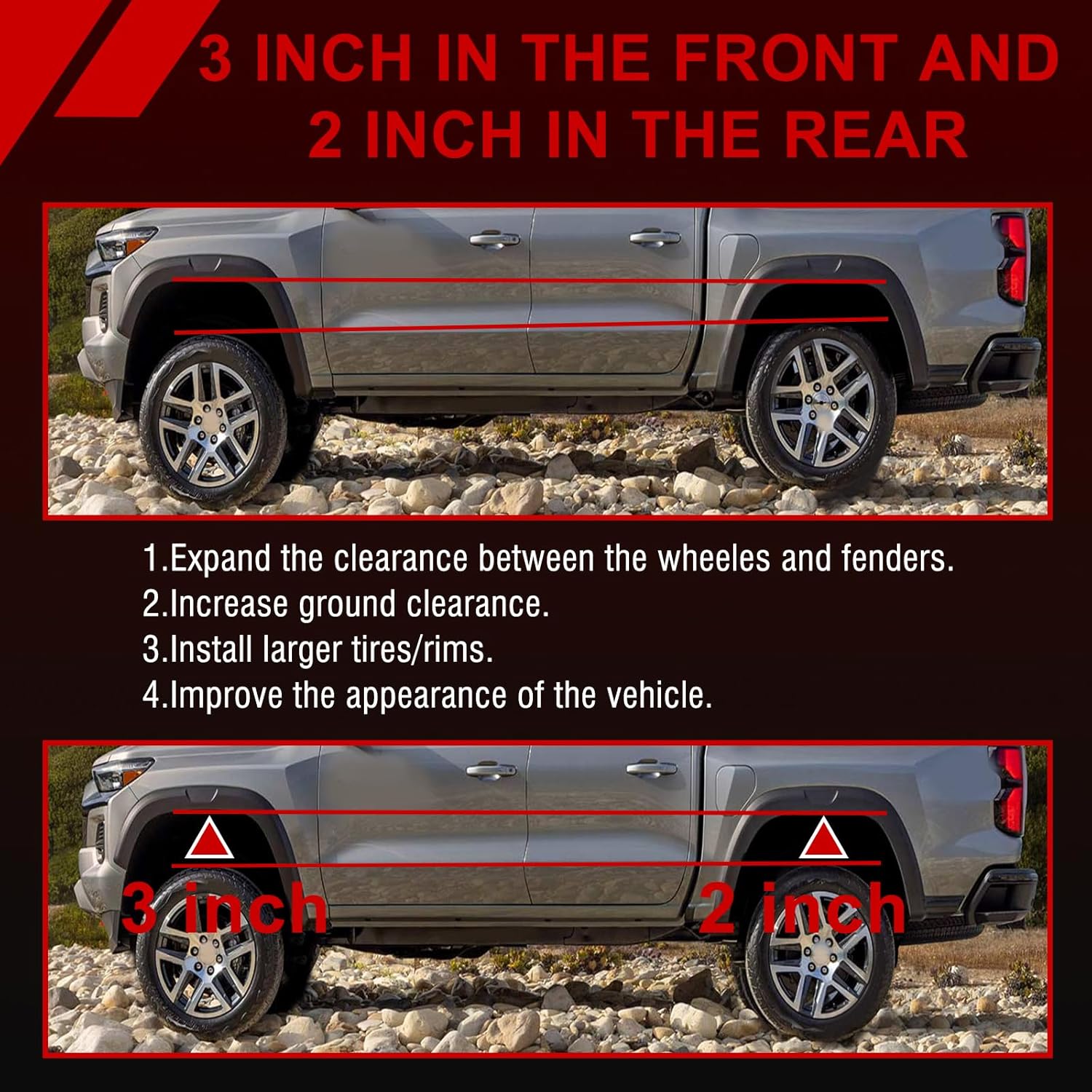 3"F+2"R Leveling Lift Kit Compatible with 1999-2006 Chevy Silverado 1500 GMC Sierra 1500, 3in Front Lift Spacer and 2in Rear Lift Block for Silverado Sierra 1500 Classic 2007, Level Lift Kits