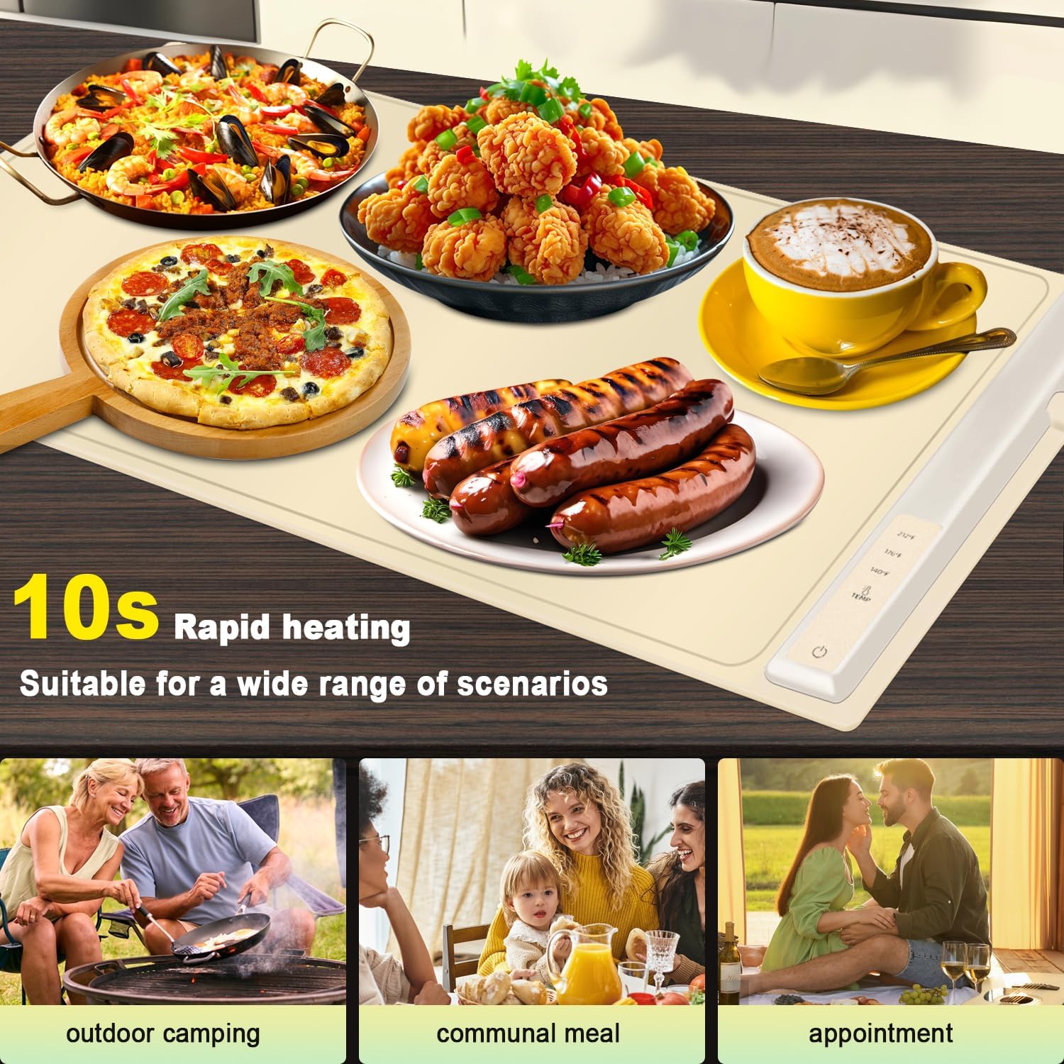 Electric Food Warming Mat, 15.7x24 Inch Silicone Warming Tray with 3 Temp Settings & Automatic Temperature Control, Portable Roll Up Heating Pad for Buffets, Parties, Countertop, Everyday Use