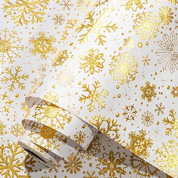 Homeral Christmas Wrapping Paper Roll - 3D Embossed Gold Foil Metallic Shine Snowfalkes Gift Wrap for Christmas, Winter Holiday, New Year Celebration - Mini Roll - 17 In x 33 Ft