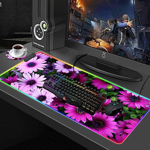 Miniatura 2 de Alfombrilla de mouse para juegos RGB personalizada y posavasos para café, base de goma antideslizante LED grande y brillante, alfombrilla de mouse