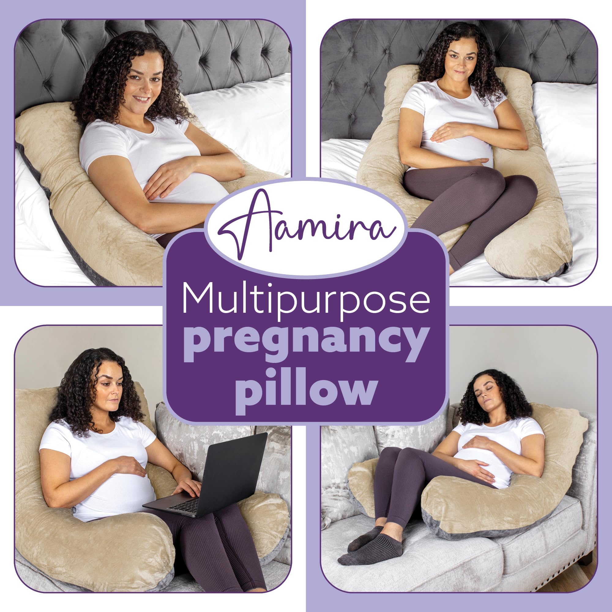 Almohada de Maternidad con Espuma viscoelástica triturada en Forma de U para Soporte de Todo el Cuerpo para Mujeres Embarazadas, con Funda de Terciopelo Lavable a máquina y extraíble