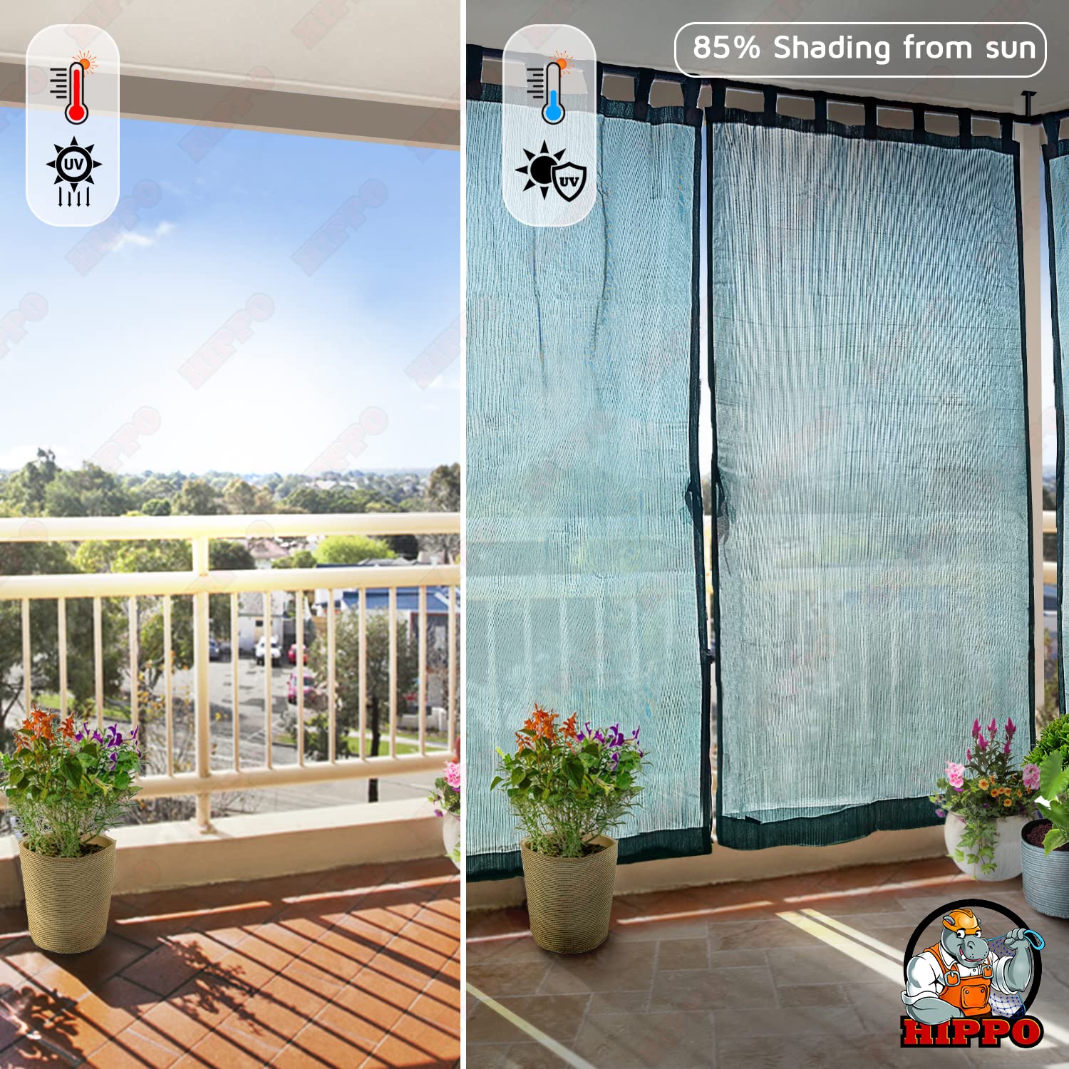 HIPPO 150 GSM Outdoor Sun Blocking Balcony Loop Curtains Sun & UV Protection, Light Filtering 3FTX8FT Door Curtain (Cool-Blue) 1