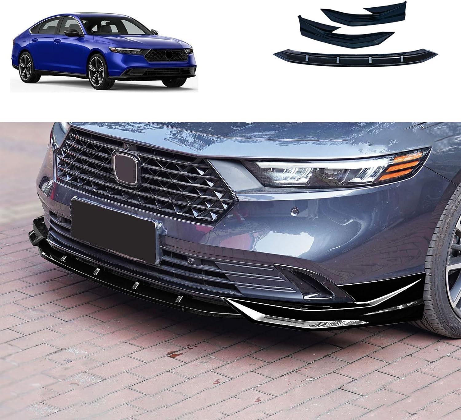 Front Bumper Lip Splitter Kit Compatible with Honda Accord Sedan 11TH Gen 2024 2023 Chin Spoiler Splitter Body Kit Exterior Car Accessories PP 3PCS(Grey+Black)