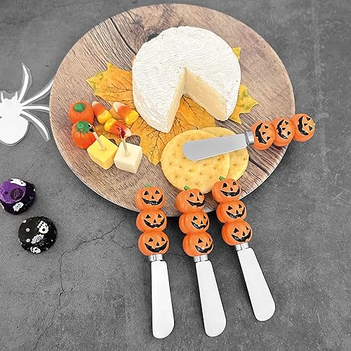 Miniatura 3 de Supreme Housewares Jack-o'-lantern - Esparcidores de queso, mangos de resina pintados a mano con cuchillas de acero inoxidable para untar queso