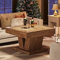 Vista 4 de Tribesigns - Mesa de café cuadrada, mesa de centro de madera para sala de estar, mesa de acento moderna de 31.5" para cóctel y té, natural
