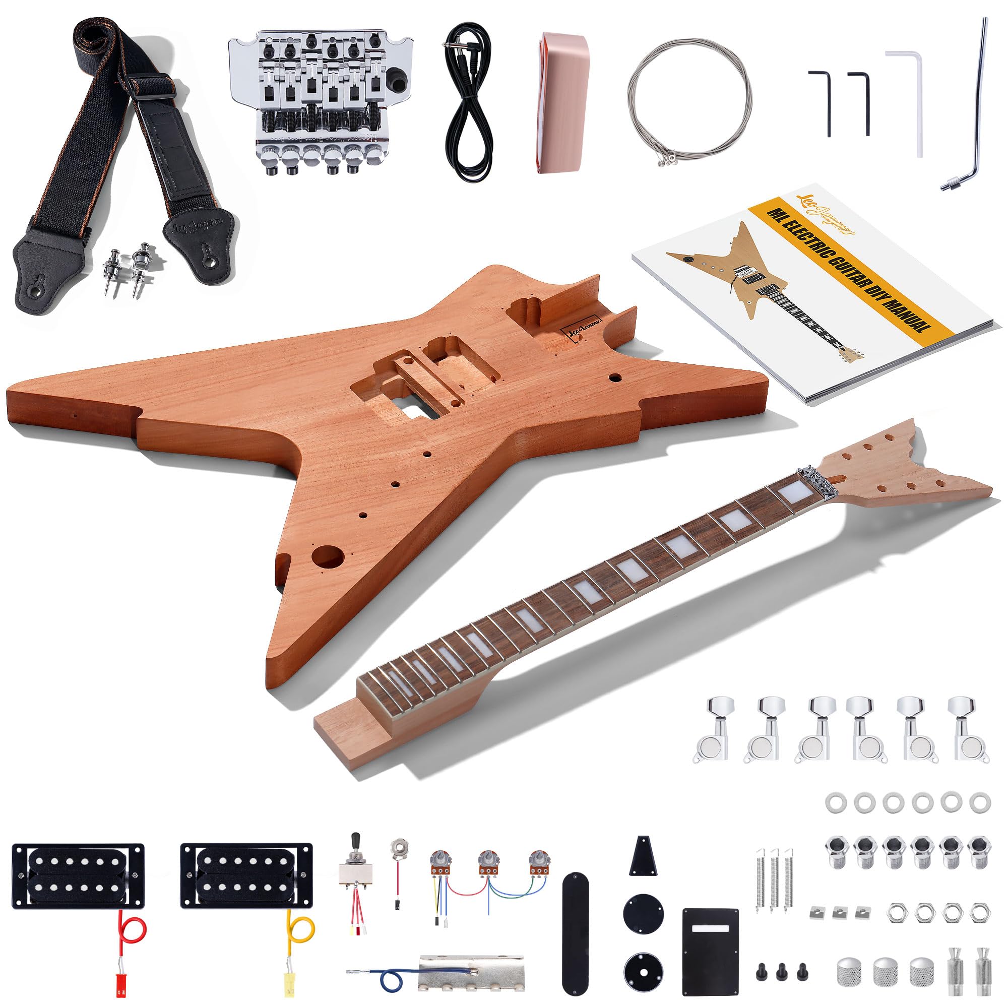 Leo Jaymz DIY Electric Guitar Kits with Mahogany Body and Neck - Laurel Wood Fingerboard and All Components Included