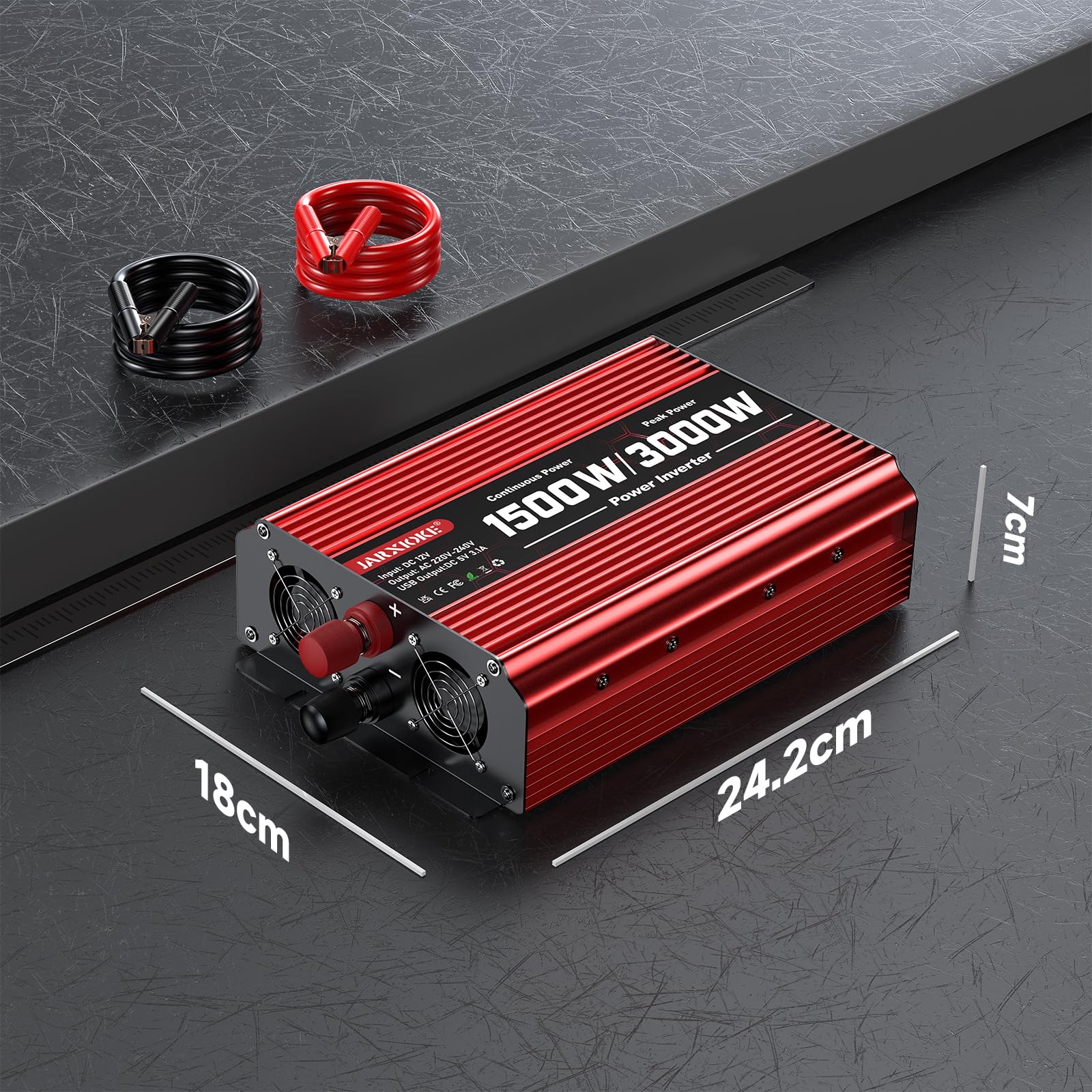 1500W Wechselrichter DC 12V auf AC 230V Spannungswandler 2 AC Steckdose & USB Port Stromwandler mit LCD Display,Power Inverter für Auto KFZ Wohnwagen LKW