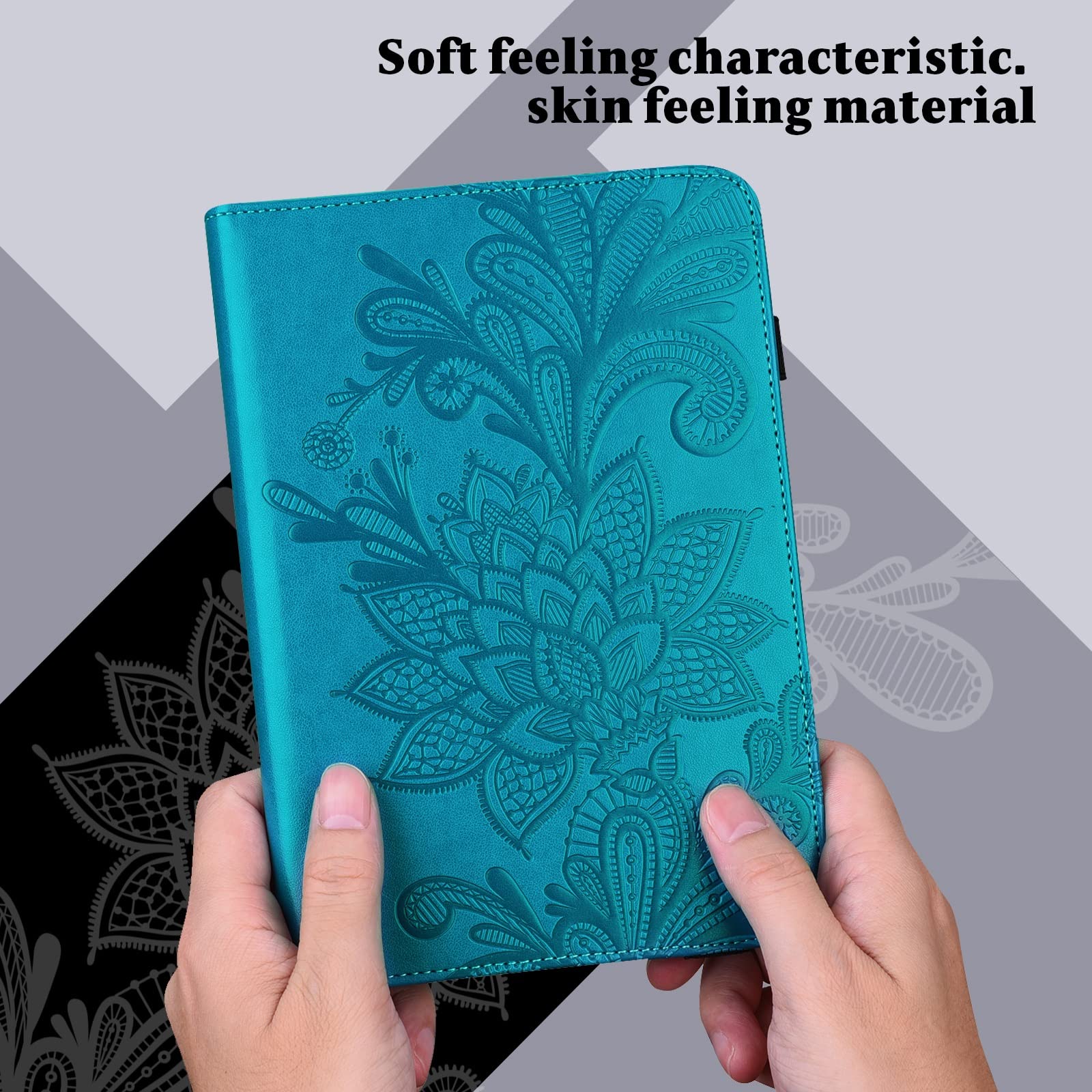 Skórzana tabletka kompatybilna z Kindle Fire HD10 2016/2017/2018/2019, Tablet typu wspornika PC Obudowa szokiem do gniazda karty Pu obudowa Flip Portfel Ochronna(Blu)