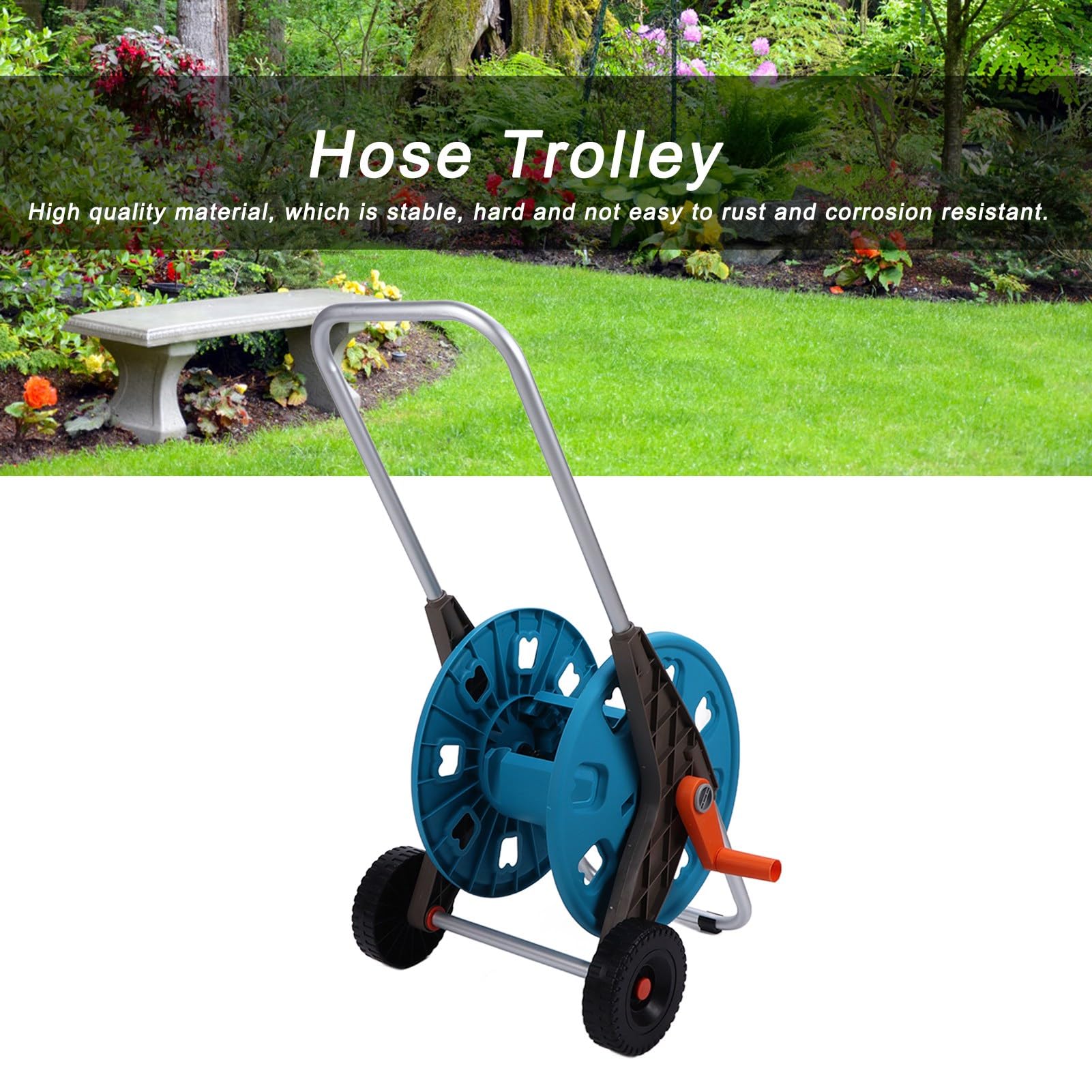 Gartenschlauchwagen, ABS-PP-Aluminium-Schlauchwagen für 60 M X 17 Mm Schlauch, 2, Tragbarer Gartenschlauchständer mit Griff, Stabile Basis für die Rasen-, Hof- und Gartenbewässerung