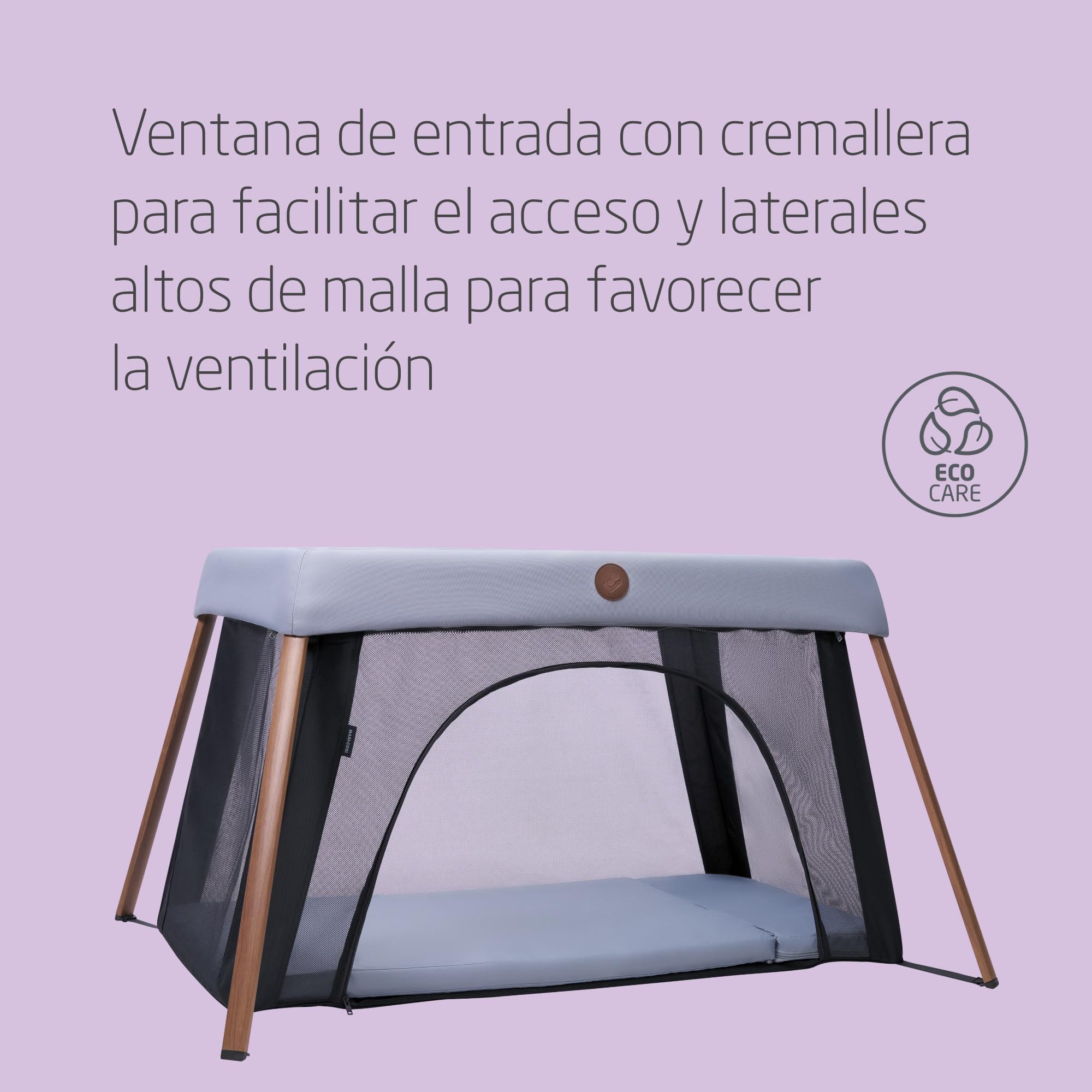 Maxi-Cosi Iris2, 2 en 1 Cuna de Viaje Bebé, de 0 a 3 Años, 0-15 kg, Cuna Bebé, 2 Niveles para Dormir, Ventana Lateral de Entrada, Ligera y Plegable, Colchón Extensible, Eco Care, Essential Grey
