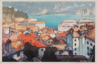 Textured Paper - Hiroshi Yoshida - Lugano Rugano Machi from The European Series (1926) Photo Poster Painting Art Print - Size: 6 x 4 Inches