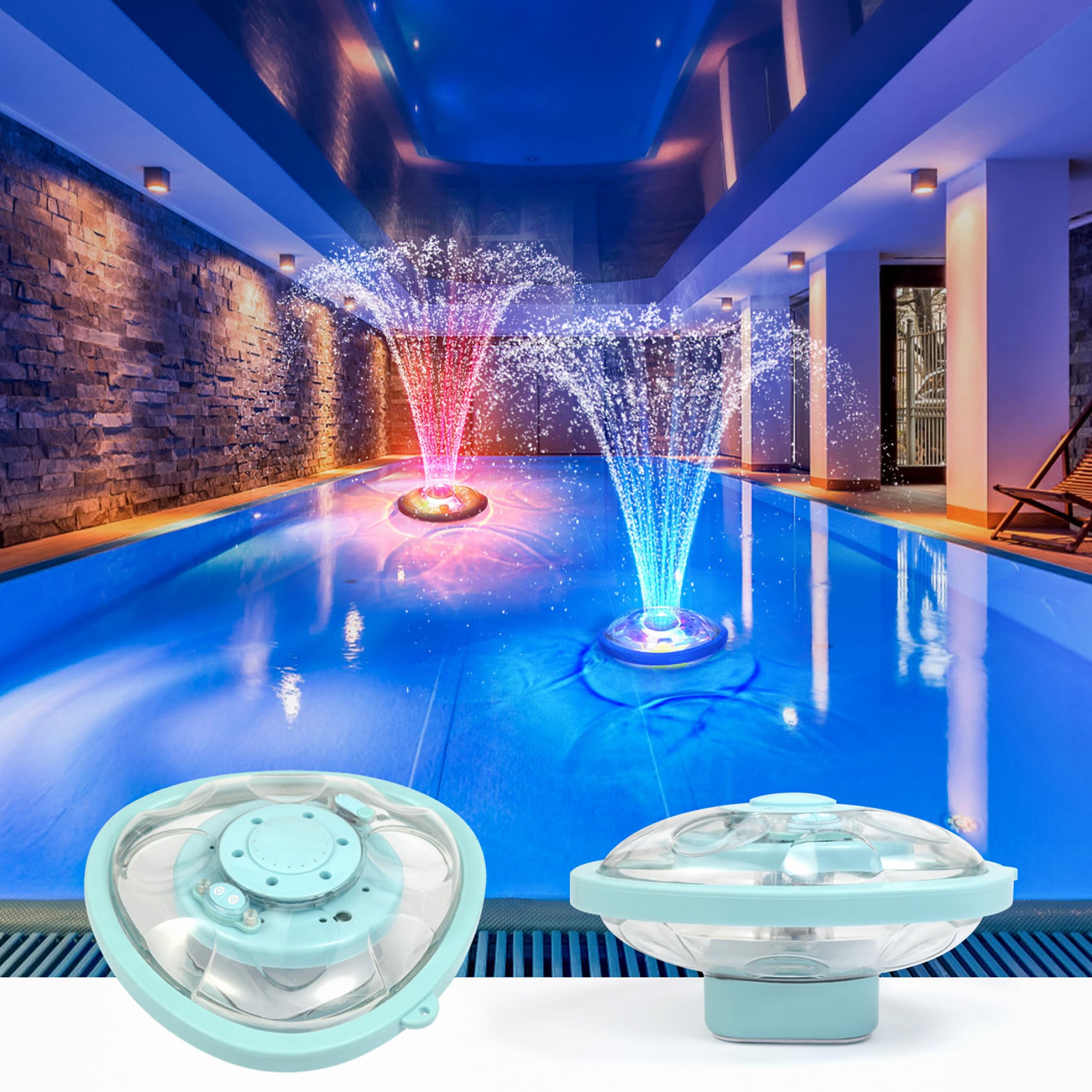 Fontana per piscina ad energia solare, Fontana per piscina telecomandata senza fili con luci a LED RGB, Batteria ricaricabile da 3600 mAh, Solare, Per