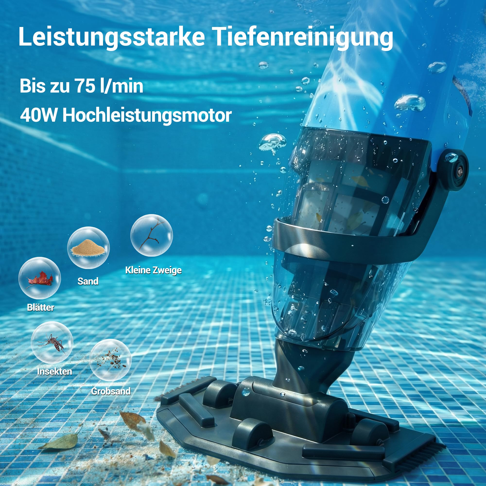Kabelloser Poolreiniger 2-in-1 für Aufstellbecken & Whirlpools – Wiederaufladbarer Handreiniger mit Teleskopstange & waschbarem Feinfilter, ideal für Spa und oberirdische Pools