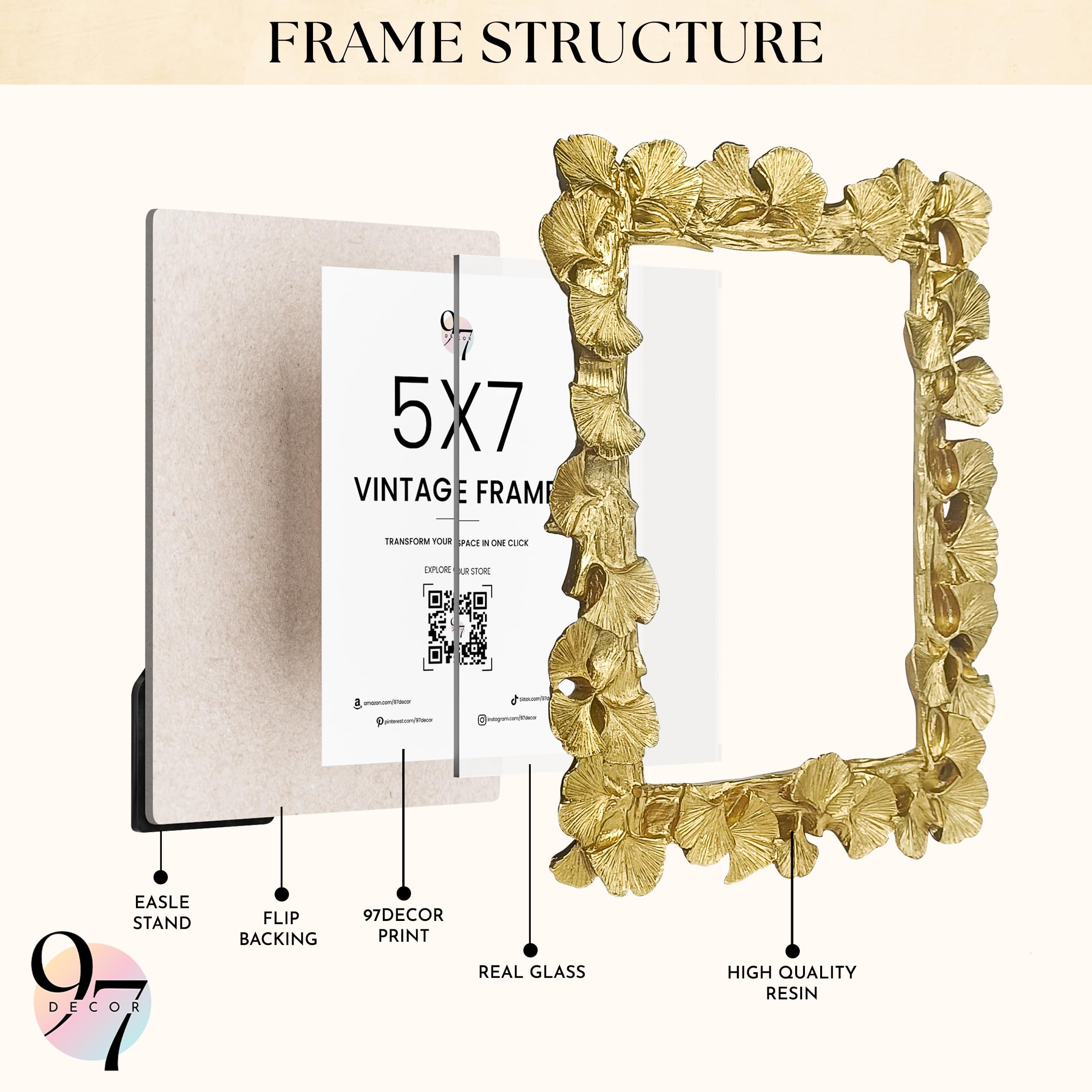 Amazon.com: 97 Decor Vintage Gold Picture Frames 5x7 - Fancy Gold