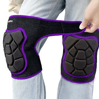 Gardening Knee Pads for Women, Thick Cushion with Straps, Purple XL, 1 Pair