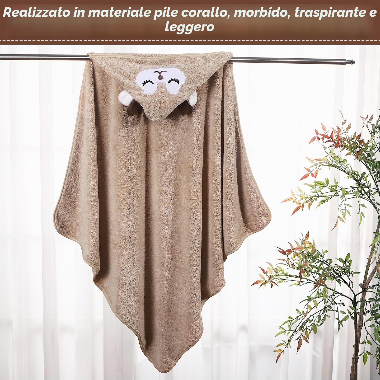 3 asciugamani da bagno con cappuccio per bambini, asciugamano per bebè, asciugamano per neonato, asciugamano da bagno per piscina, 80 x 80 cm, mantello da bagno 0-5 anni, cachi, bianco, GR
