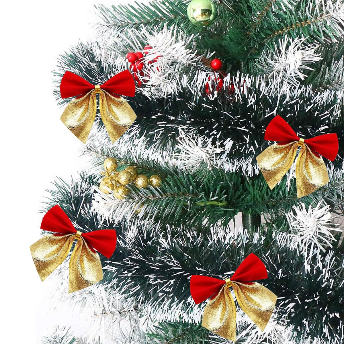 Lot De 5 Guirlandes De Sapin De Noël Vert Givré Avec Nœuds Rouges Et