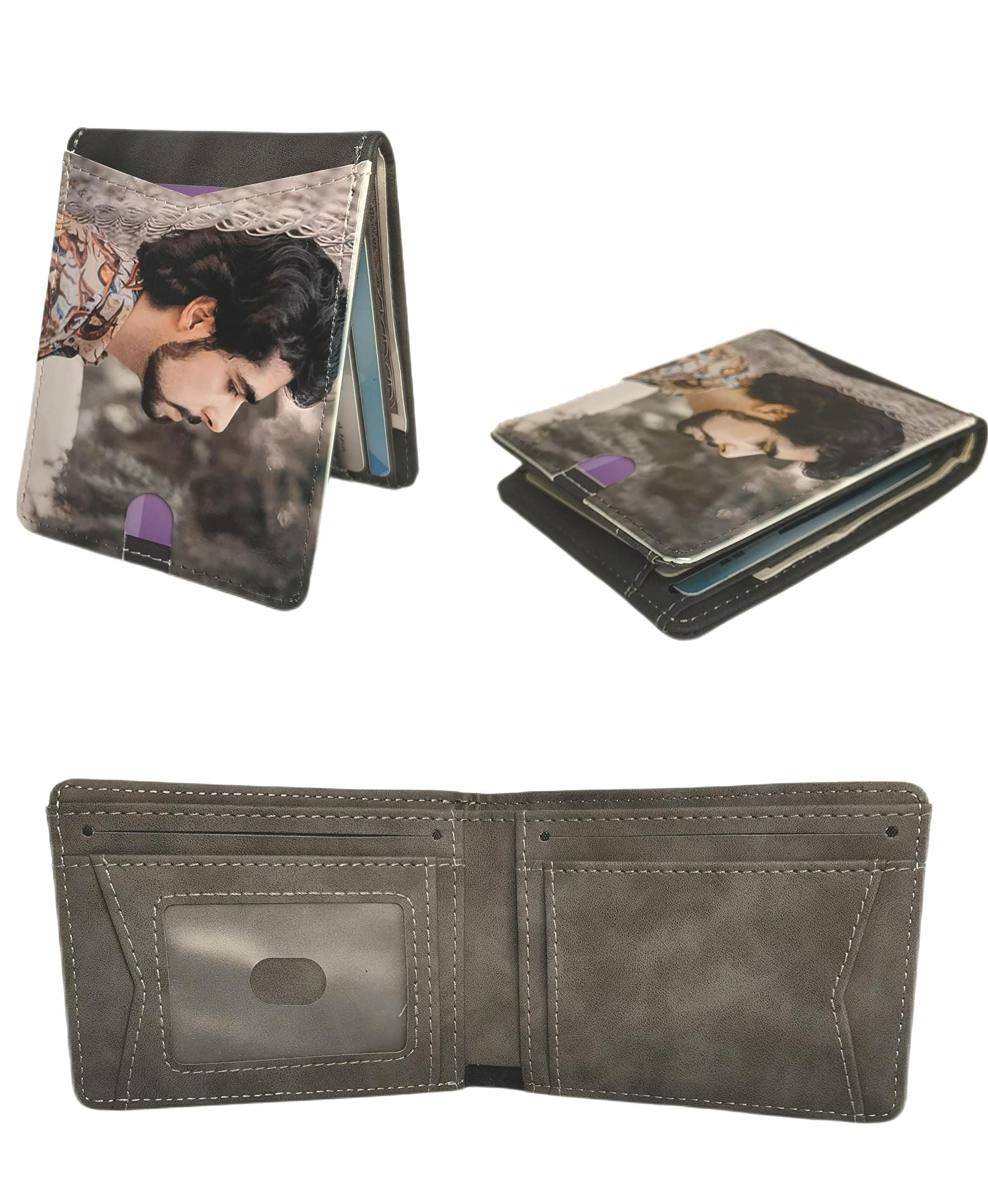 2 Pieces Sublimation Wallet Blank Leather Men's Money Clip Front Pocket slim Bi-fold DIY Craft (Grey)