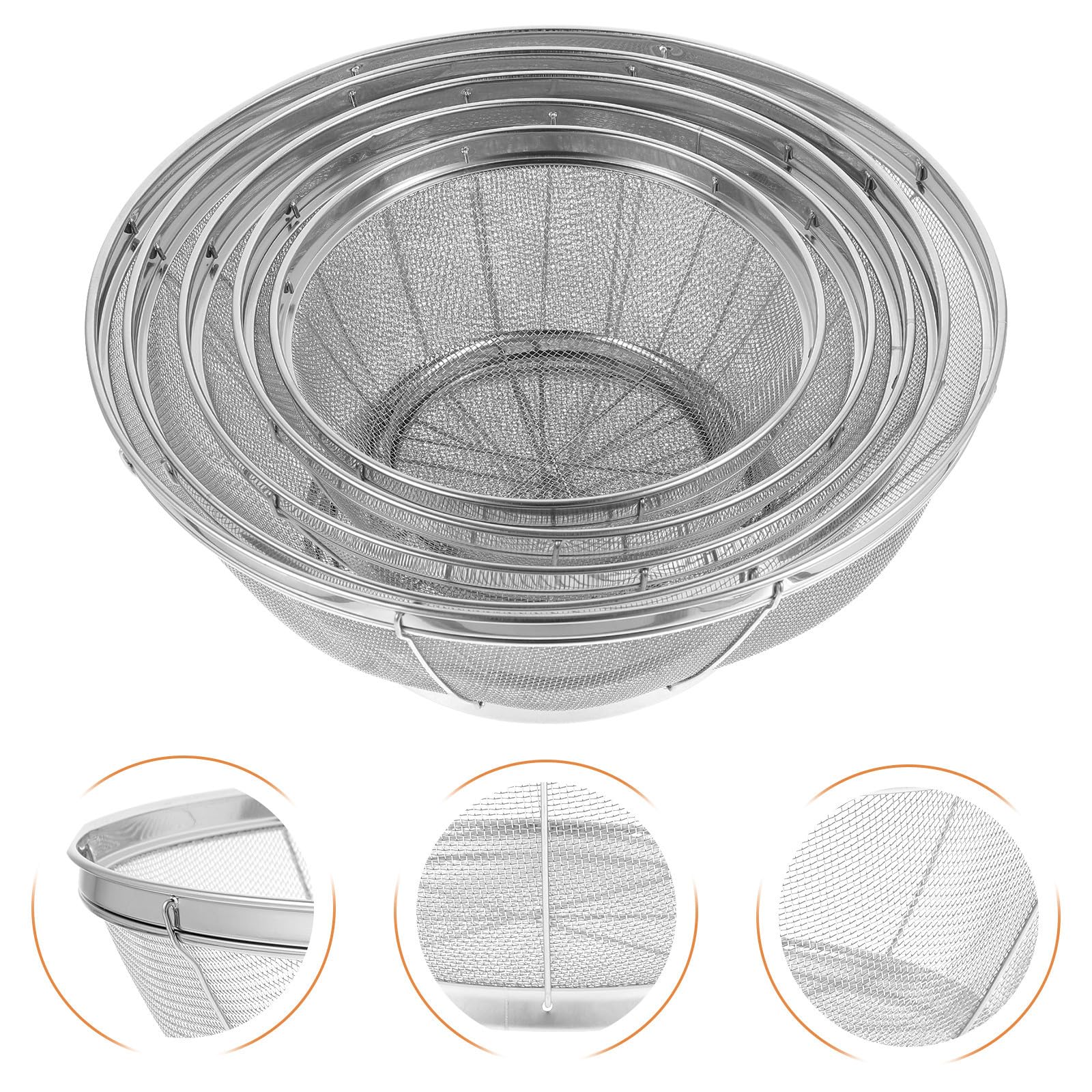 Juego de 5 Coladores Grandes de Malla Fina de Acero Inoxidable Resistentes para Lavar Frutas y Arroz en Cocina Forma Redonda y Filtro Fino